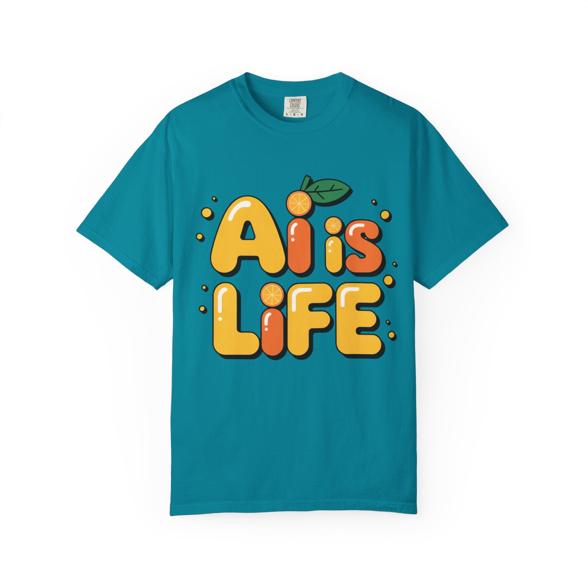 2. AI is LIFE  "Orange Overclock" Unisex Garment-Dyed T-shirt