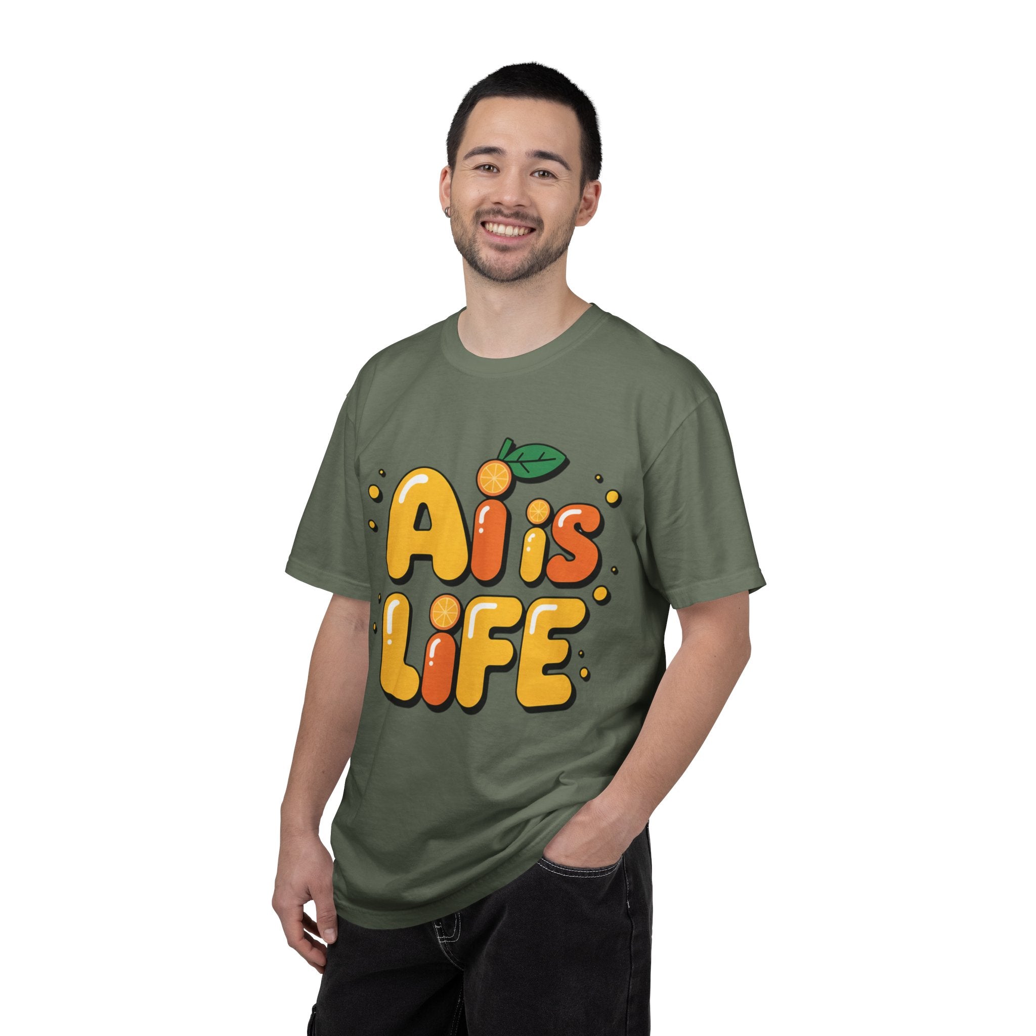 2. AI is LIFE  "Orange Overclock" Unisex Garment-Dyed T-shirt