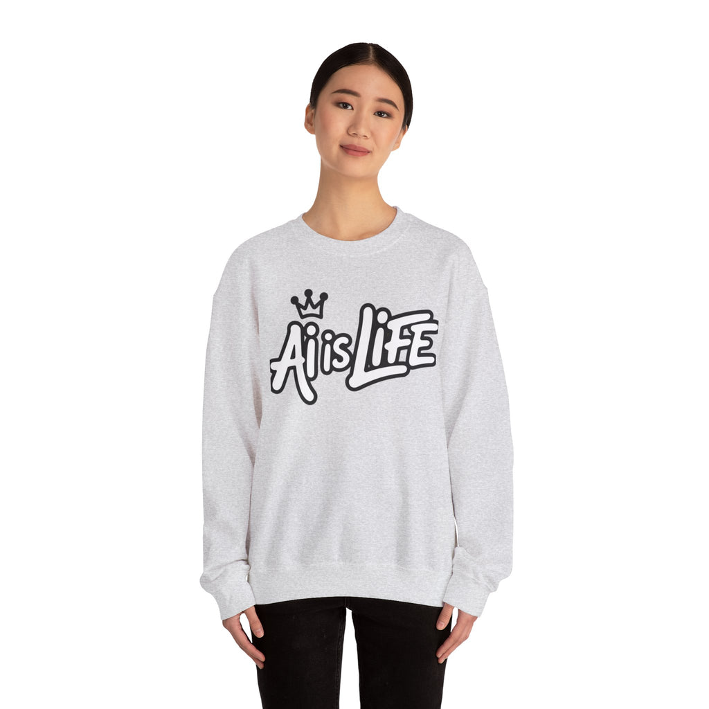 Ai is Life "CROWNED CURSIVE"— Streetwear Crewneck Sweatshirt