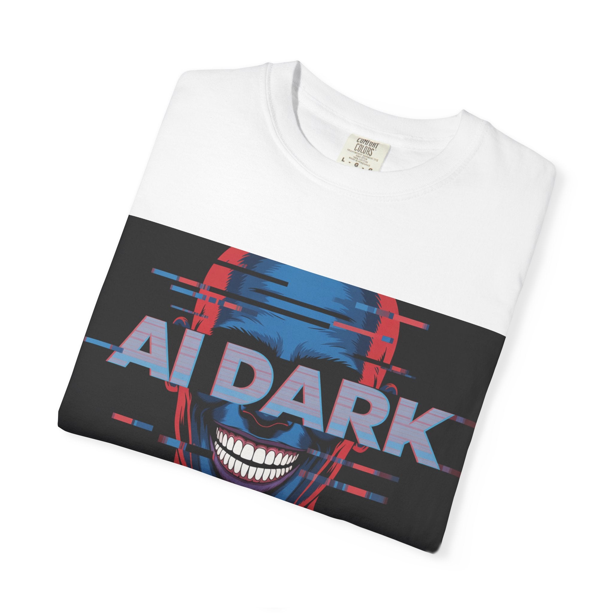 AI DARK " Deepcore Distortion — Cyberpunk Smiling Skull Tee