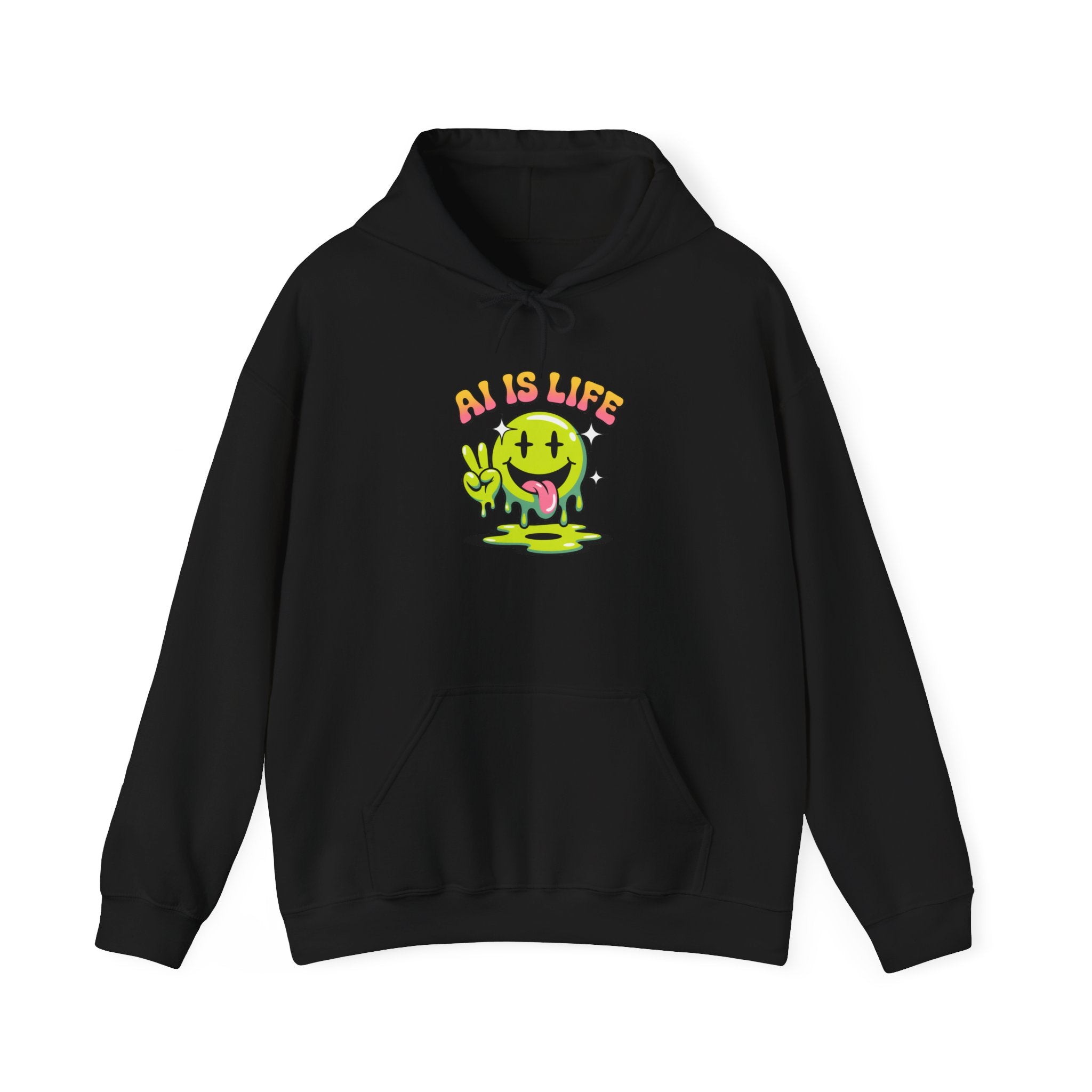 AI IS LIFE  " Happy Glitch "  Unisex Heavy Blend™ Hooded Sweatshirt