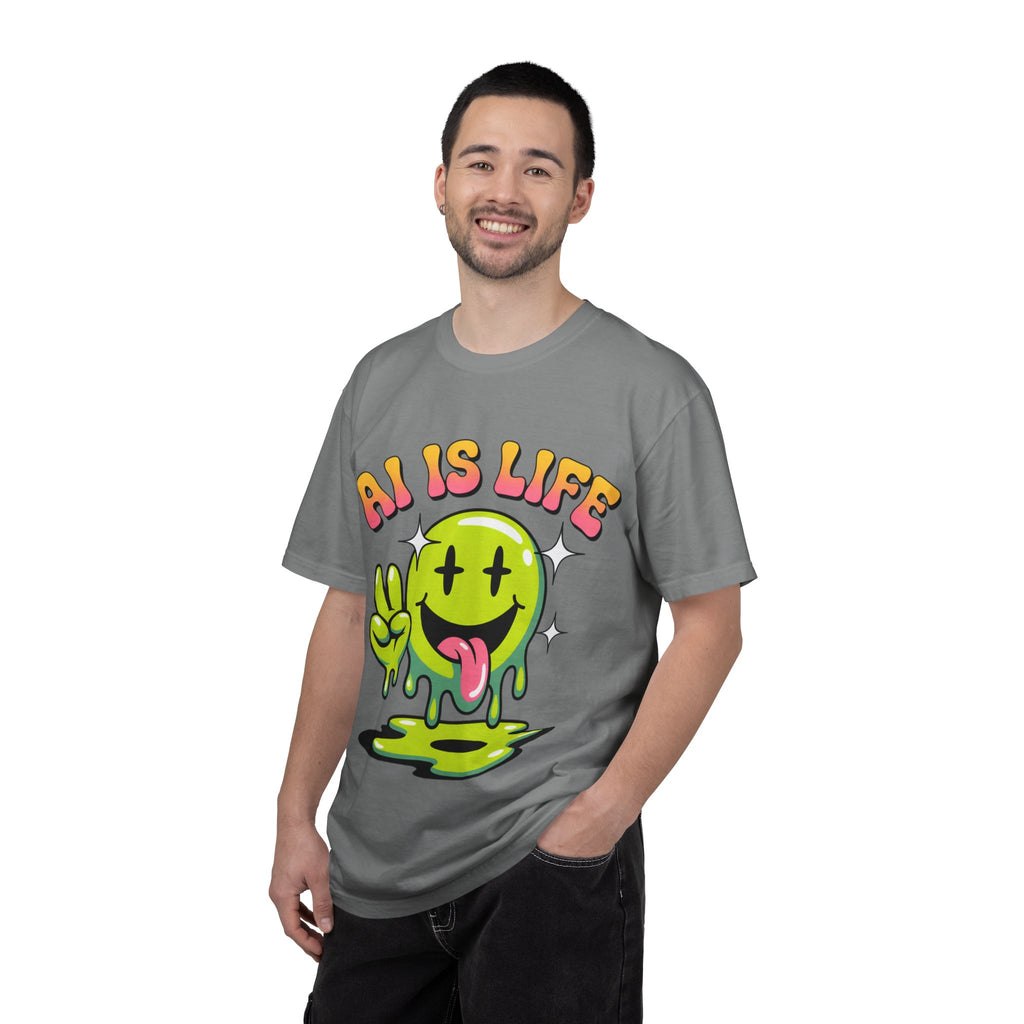 AI IS LIFE "Happy Glitch" Unisex Garment-Dyed T-shirt
