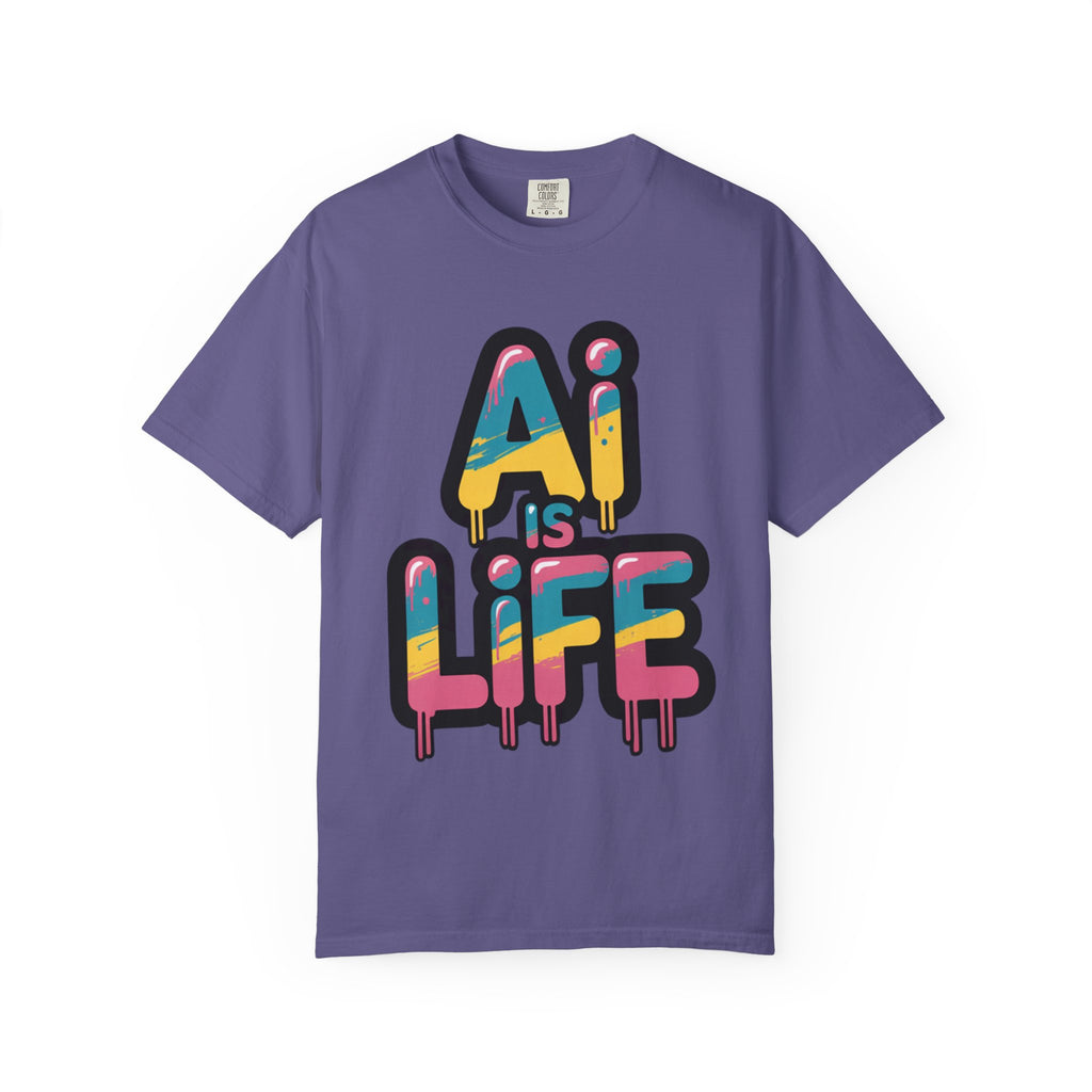 AI IS LIFE  " Neon Circuit " Unisex Garment-Dyed T-shirt