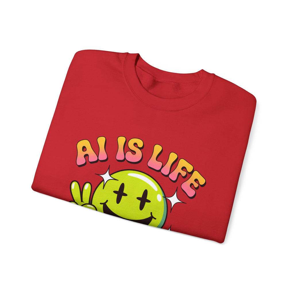 AI IS LIFE  " Happy Glitch "  Unisex Heavy Blend™ Crewneck Sweatshirt