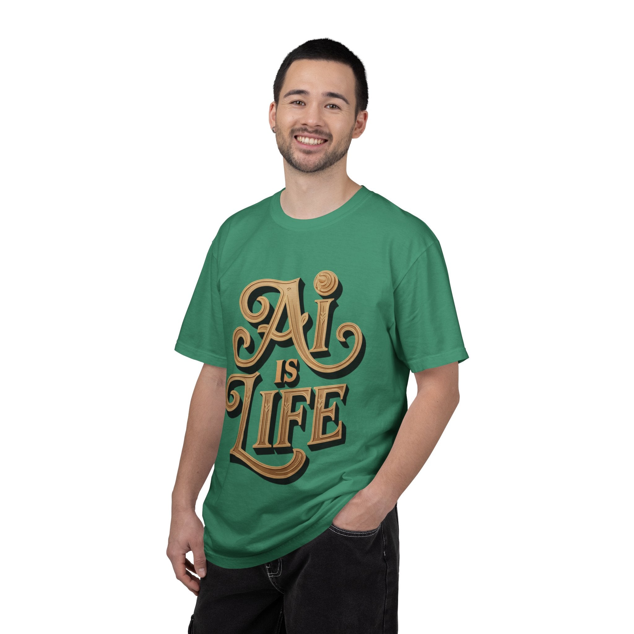 AI IS LIFE  " Golden Neuralwave "  Unisex Garment-Dyed T-shirt