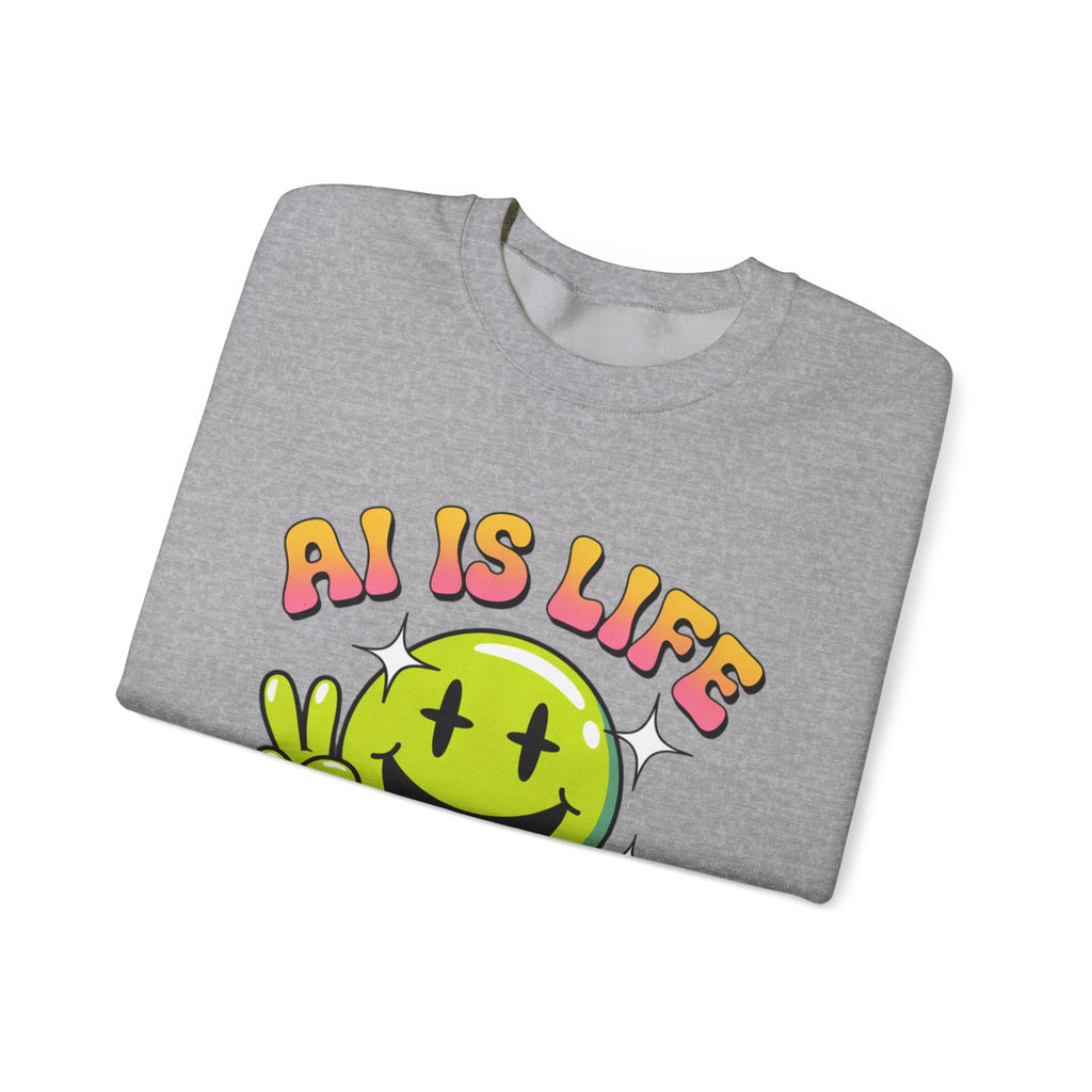 AI IS LIFE  " Happy Glitch "  Unisex Heavy Blend™ Crewneck Sweatshirt