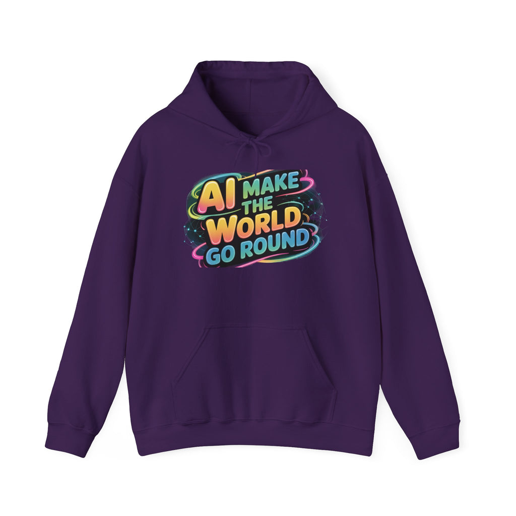 AI MAKE THE WORLD GO ROUND  "Techno Orbit" Unisex Heavy Blend™ Hooded Sweatshirt