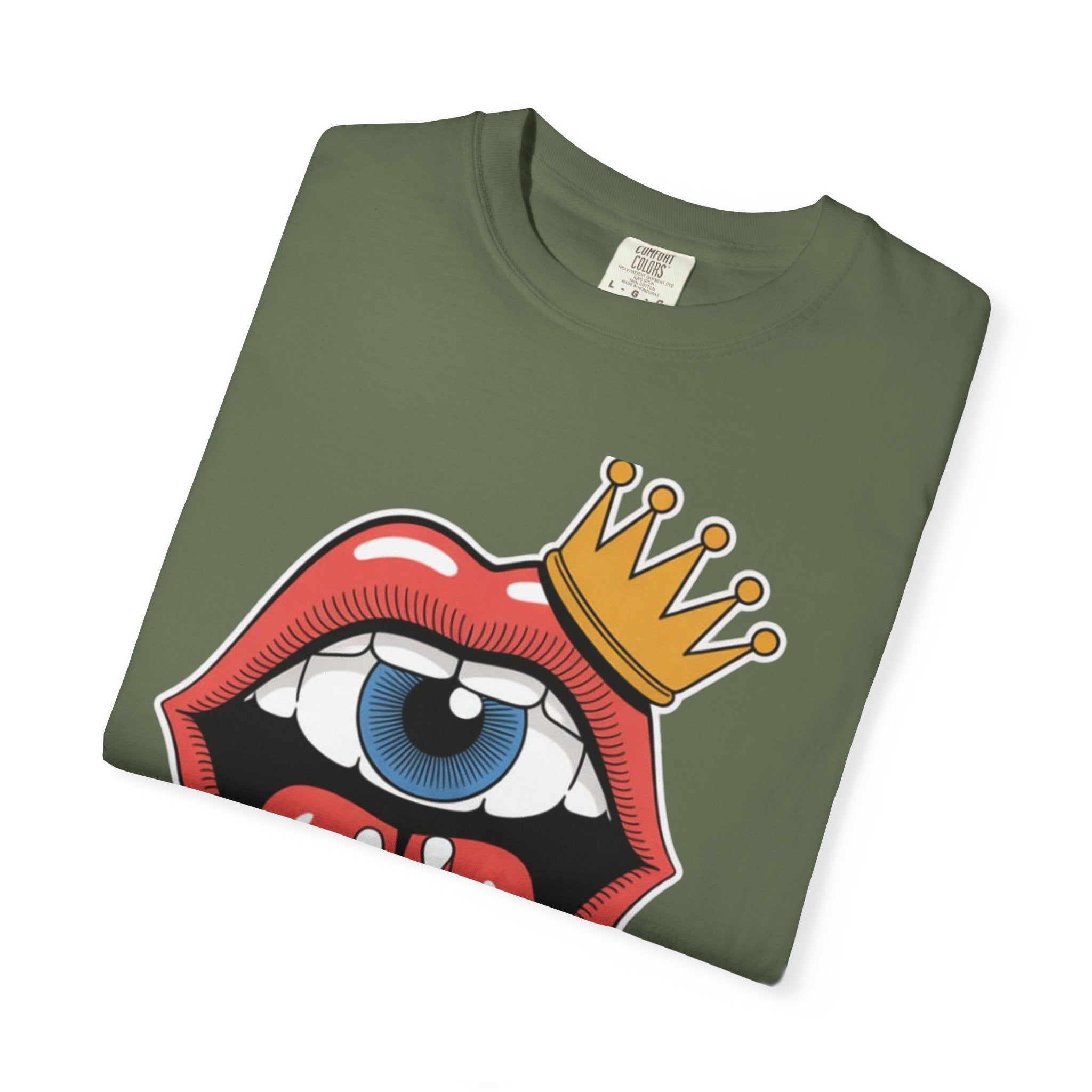 AI Weird Graphic T-Shirt — Crown Quirky Eye & "RETRO CROWNED MOUTH"