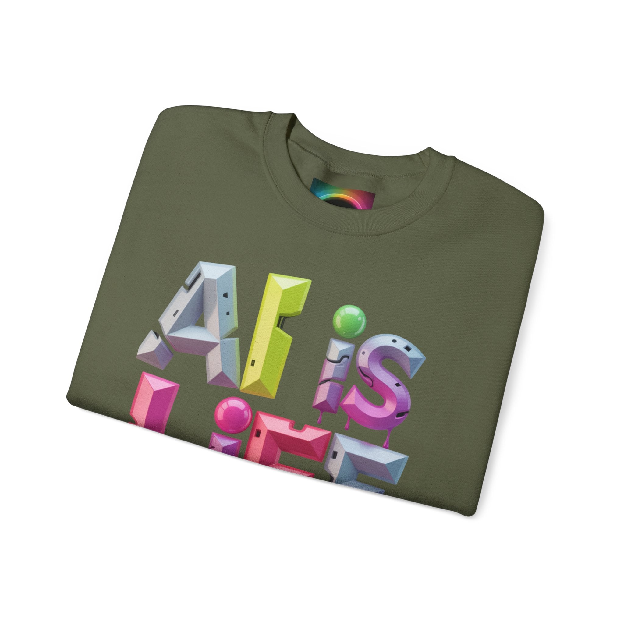 AI is LIFE "GRAFFITI DIMENSION" Colorful 3D Typography Crewneck Sweatshirt