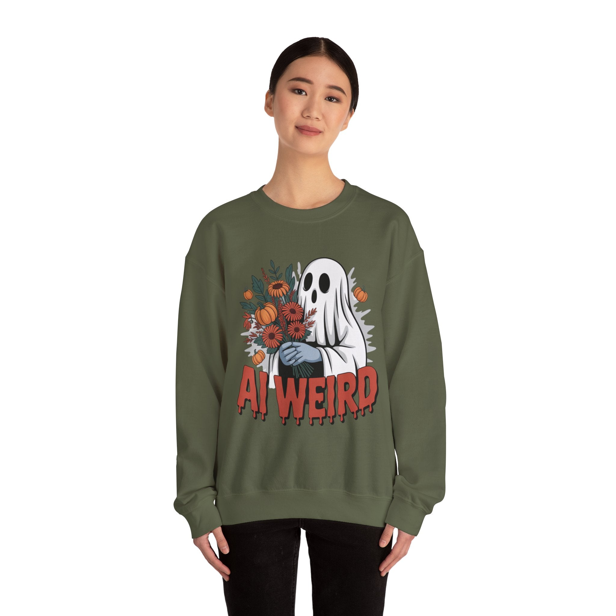 AI Weird "Glitch Garden  Ghost" Unisex Garment-Dyed Sweatshirt