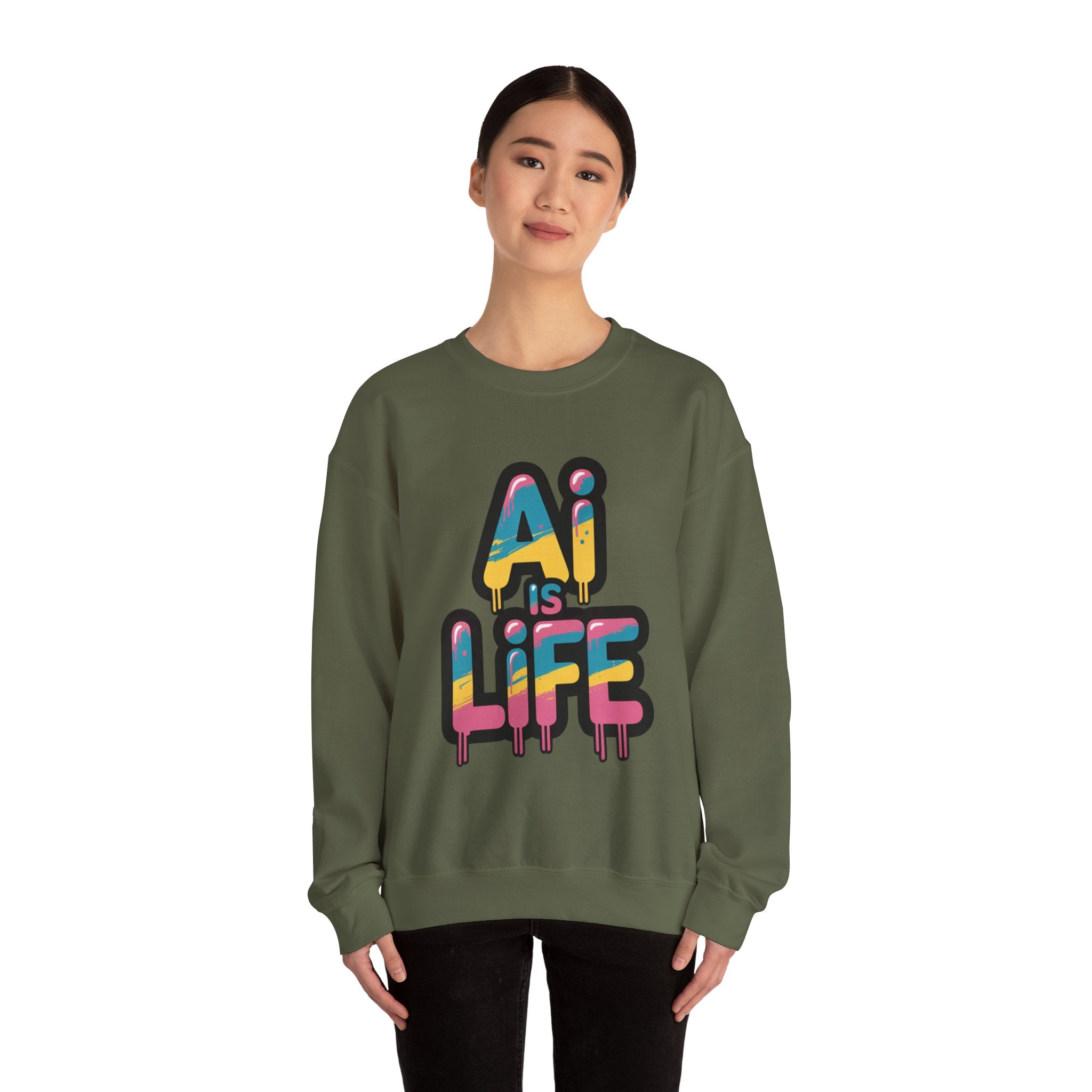 AI IS LIFE " Neon Circuit " Unisex Heavy Blend™ Crewneck Sweatshirt
