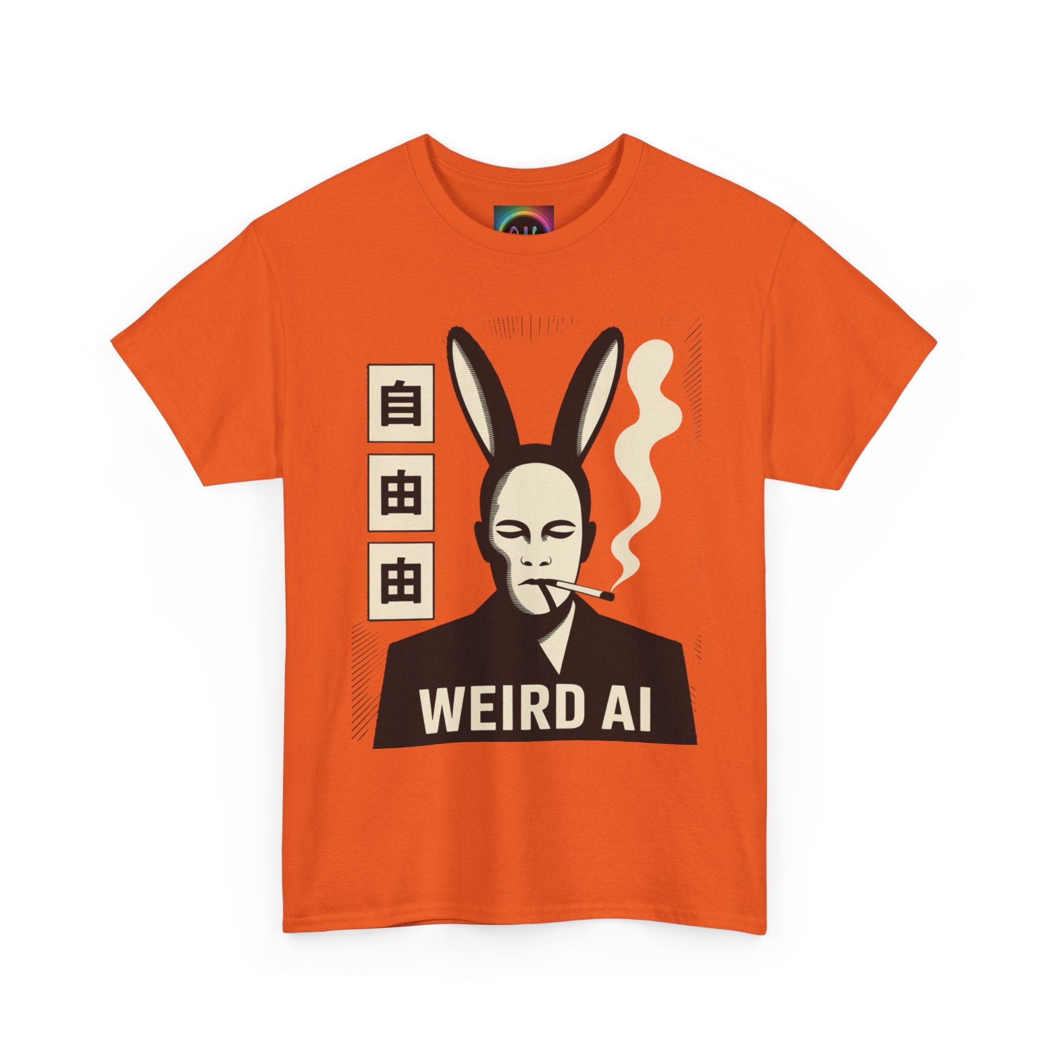 Weird AI Tee "CYBER RABBIT NOIR" Retro Bunny-Masked AI Graphic T-Shirt