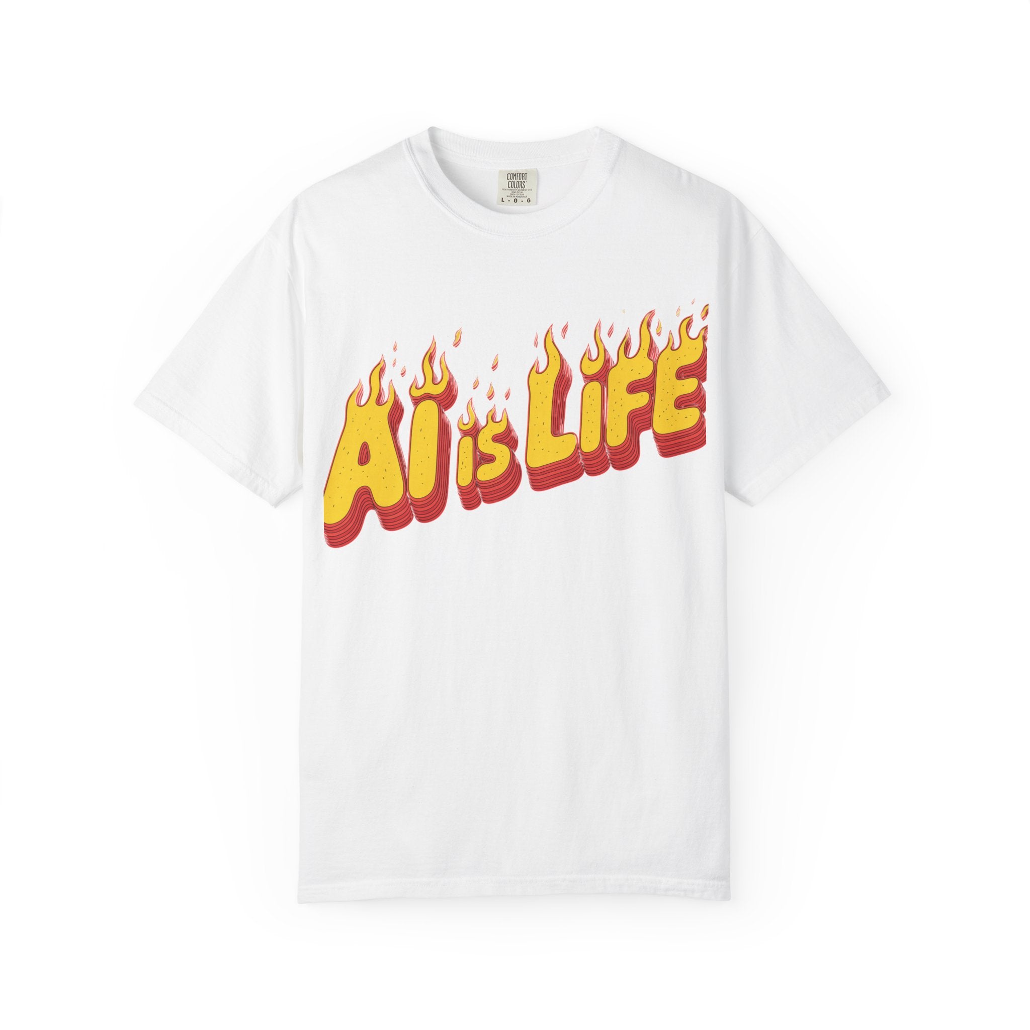 AI is LIFE “FLAME CODE” Unisex Garment-Dyed T-Shirt, Casual Wear,