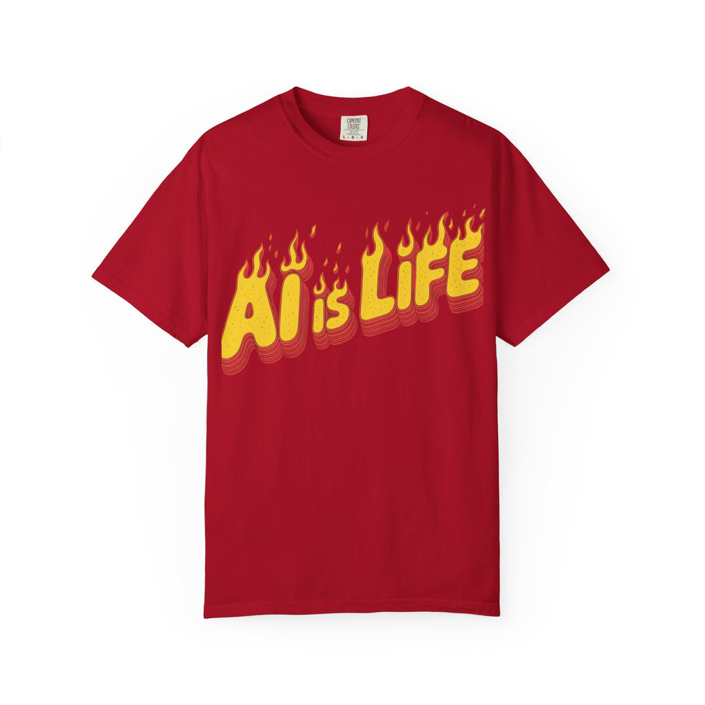 AI is LIFE “FLAME CODE” Unisex Garment-Dyed T-Shirt, Casual Wear,