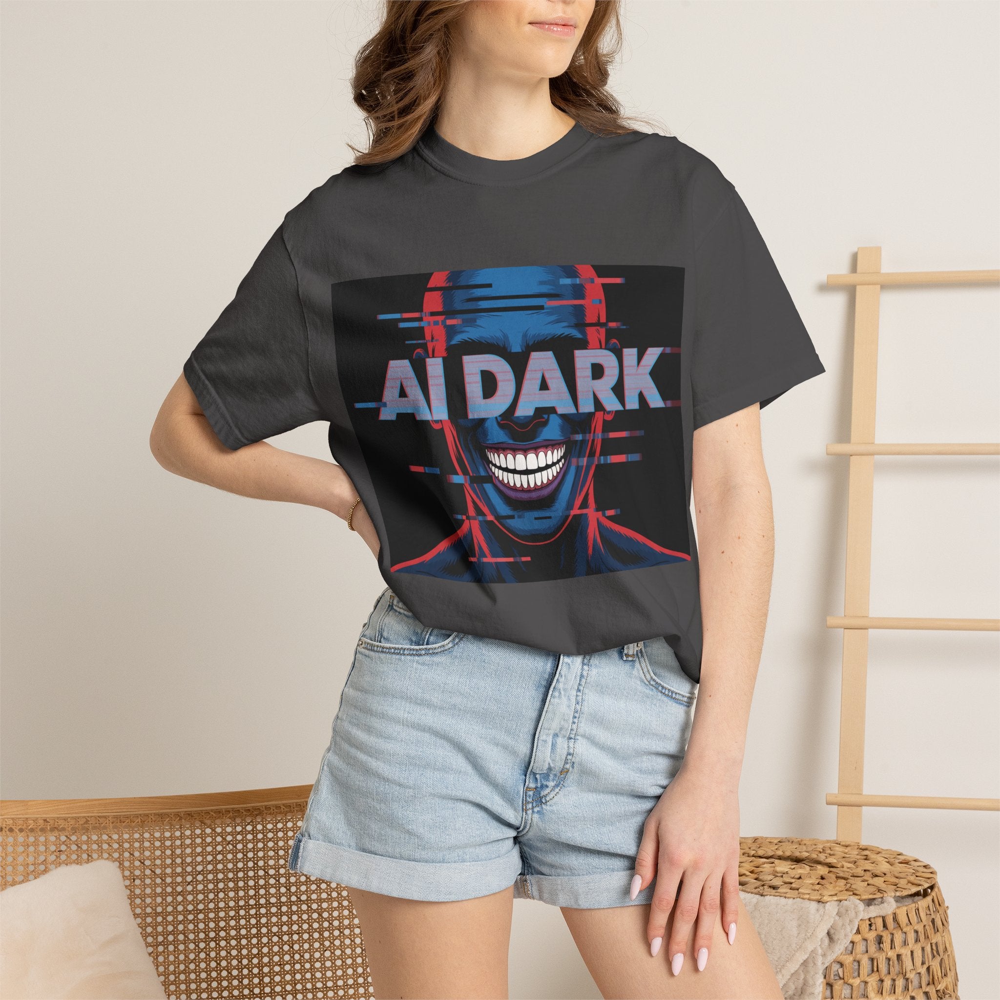 AI DARK " Deepcore Distortion — Cyberpunk Smiling Skull Tee
