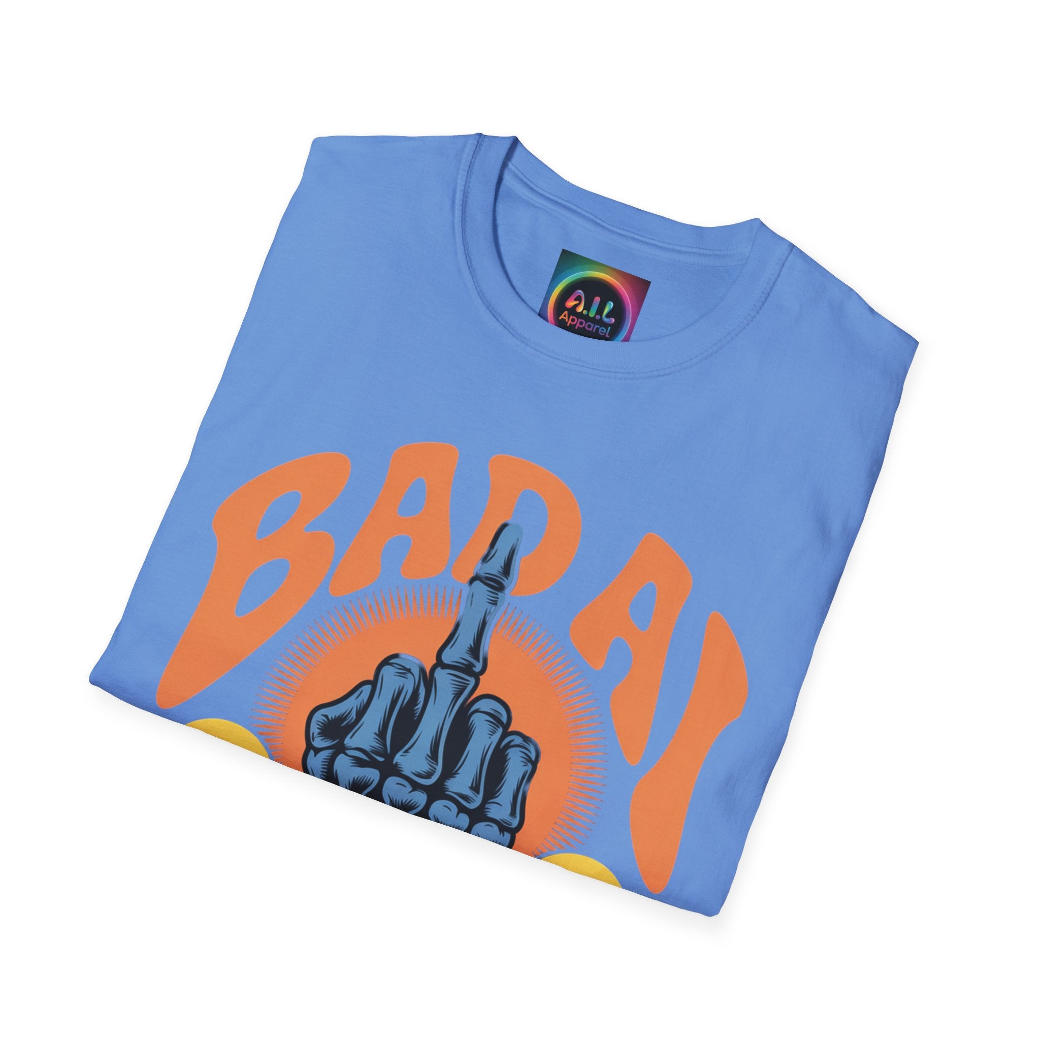 Bad AI Graphic T-Shirt — Middle Finger Skeleton Hand with Smiley Faces