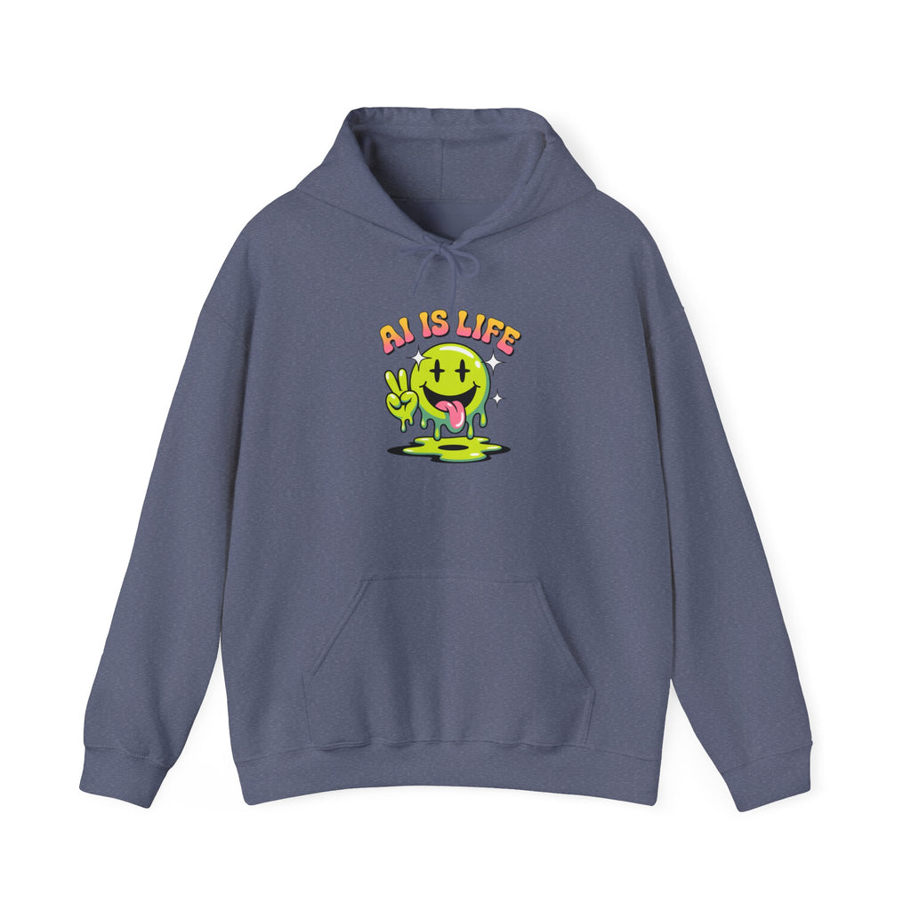 AI IS LIFE  " Happy Glitch "  Unisex Heavy Blend™ Hooded Sweatshirt