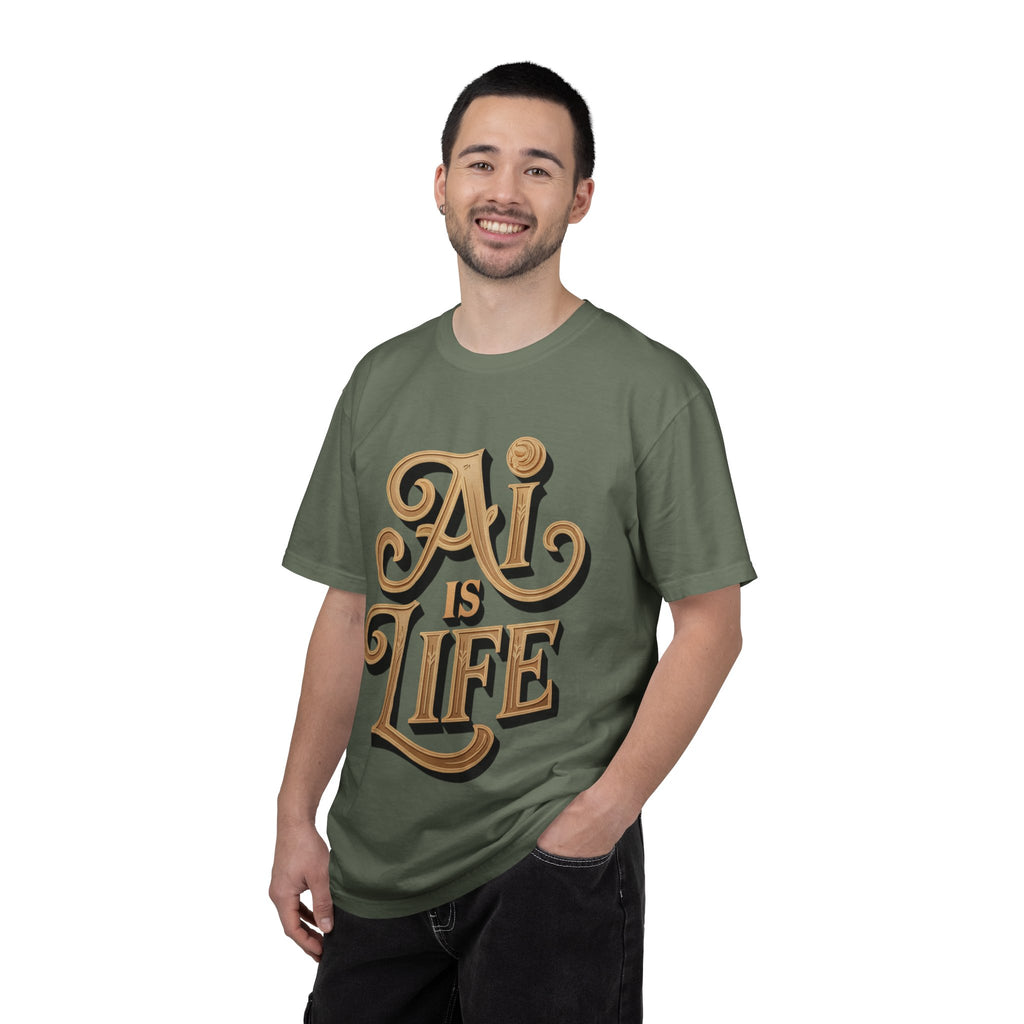 AI IS LIFE  " Golden Neuralwave "  Unisex Garment-Dyed T-shirt