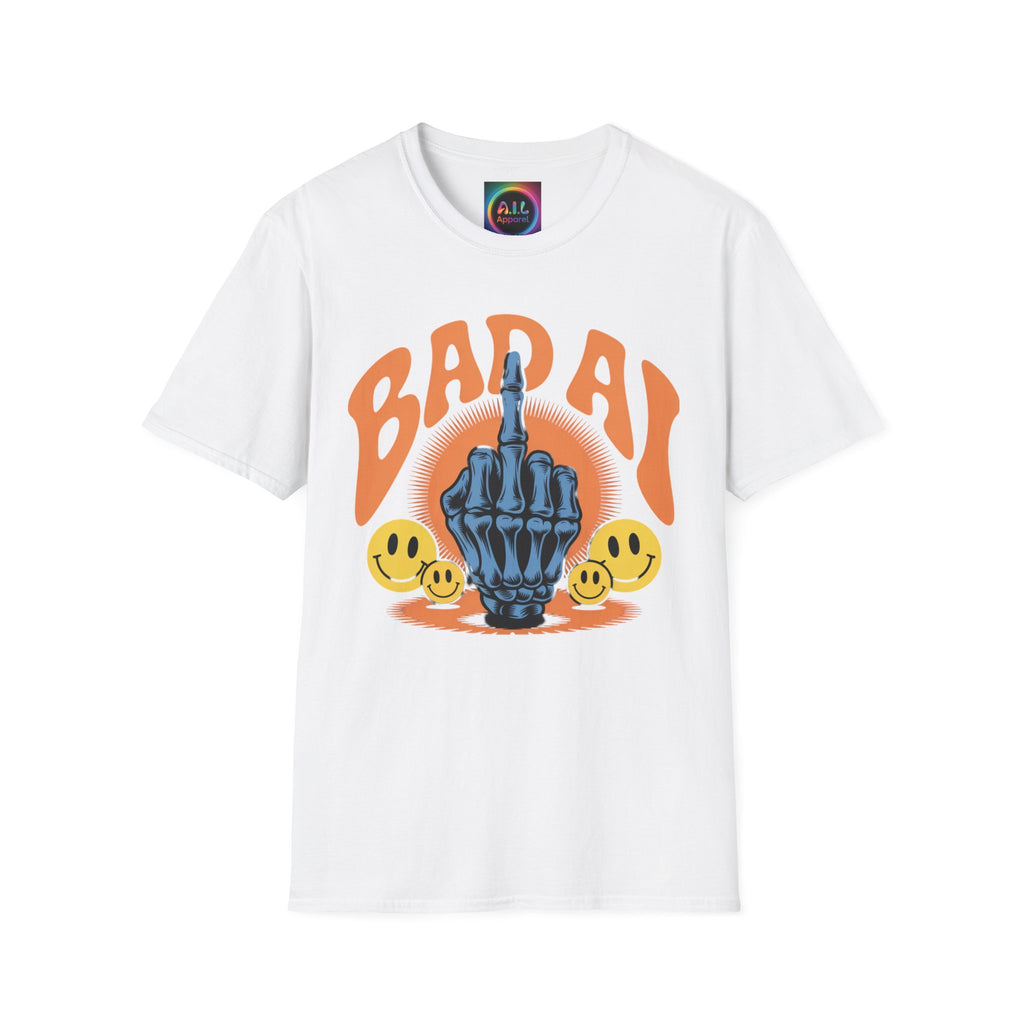 Bad AI Graphic T-Shirt — Middle Finger Skeleton Hand with Smiley Faces