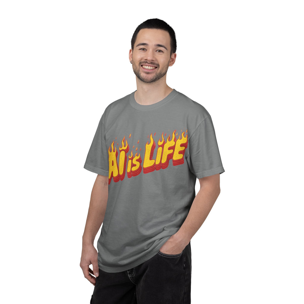 AI is LIFE “FLAME CODE” Unisex Garment-Dyed T-Shirt, Casual Wear,