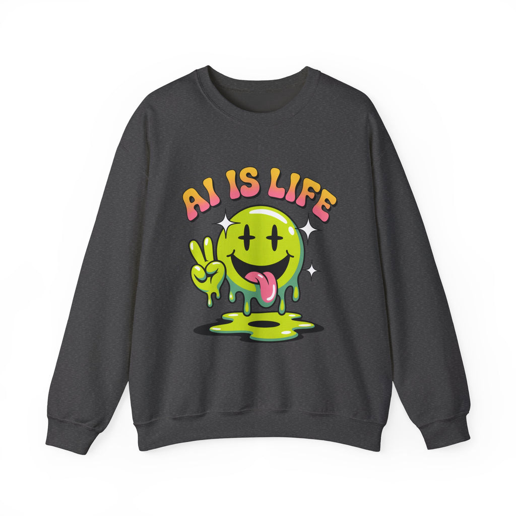AI IS LIFE  " Happy Glitch "  Unisex Heavy Blend™ Crewneck Sweatshirt