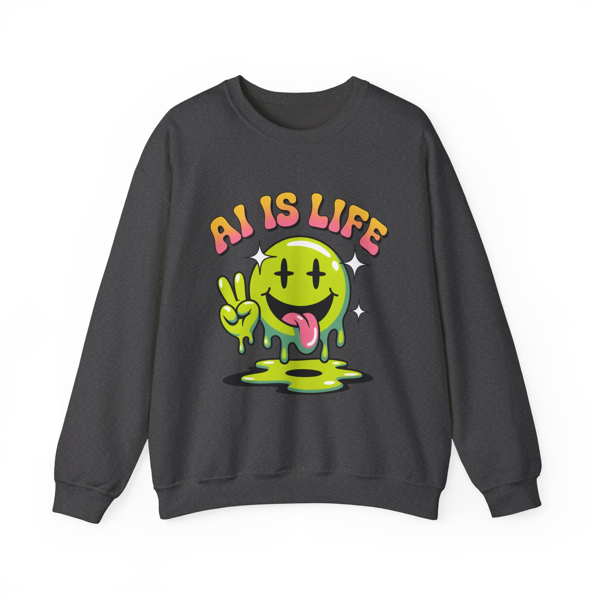AI IS LIFE  " Happy Glitch "  Unisex Heavy Blend™ Crewneck Sweatshirt