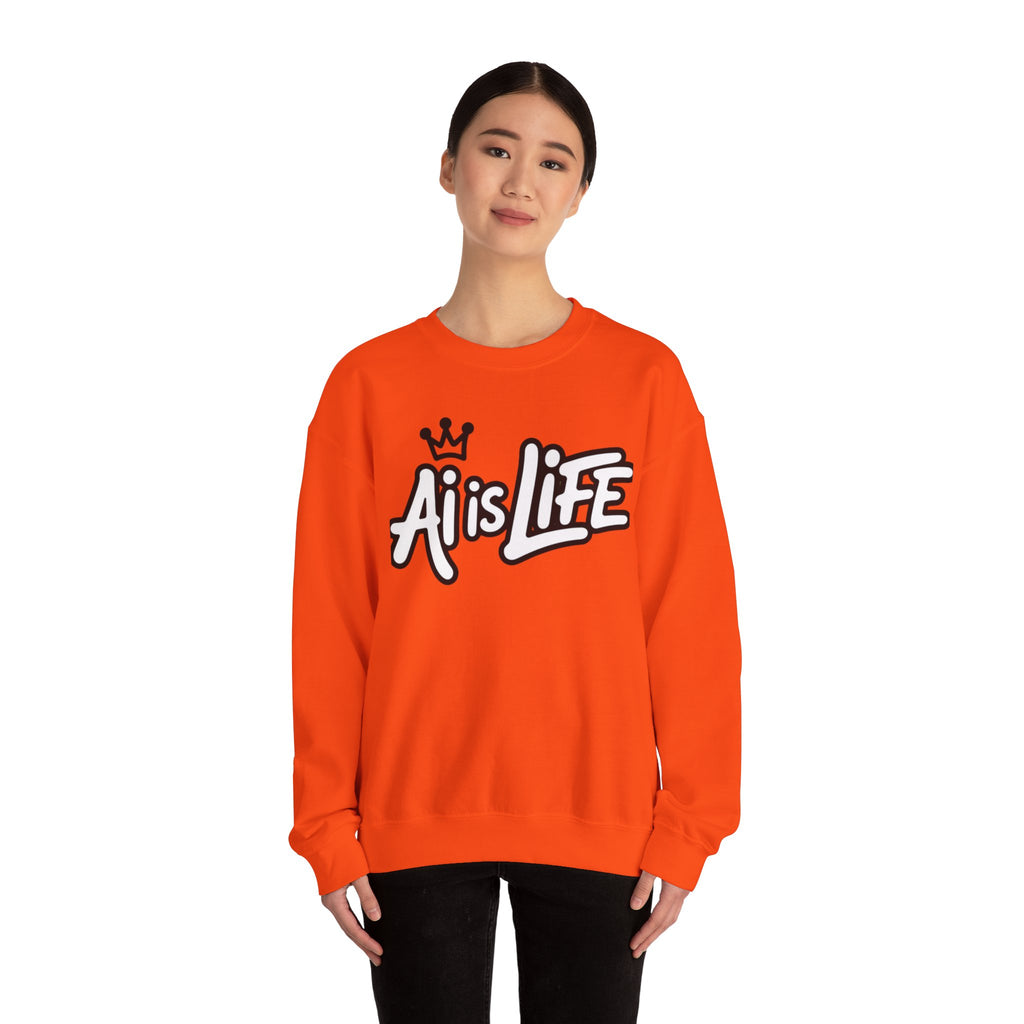Ai is Life "CROWNED CURSIVE"— Streetwear Crewneck Sweatshirt