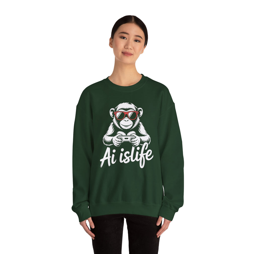 AI Is Life "GAMER CHIMP ELITE" Unisex Graphic Crewneck Sweatshirt