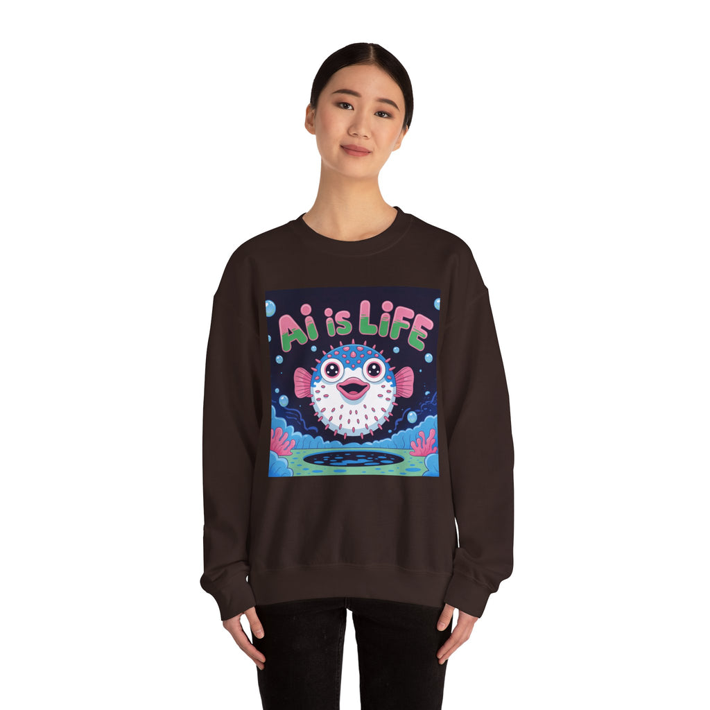 AI is LIFE “Happy Blowfish Energy” of Unisex Heavy Blend™ Crewneck Sweatshirt