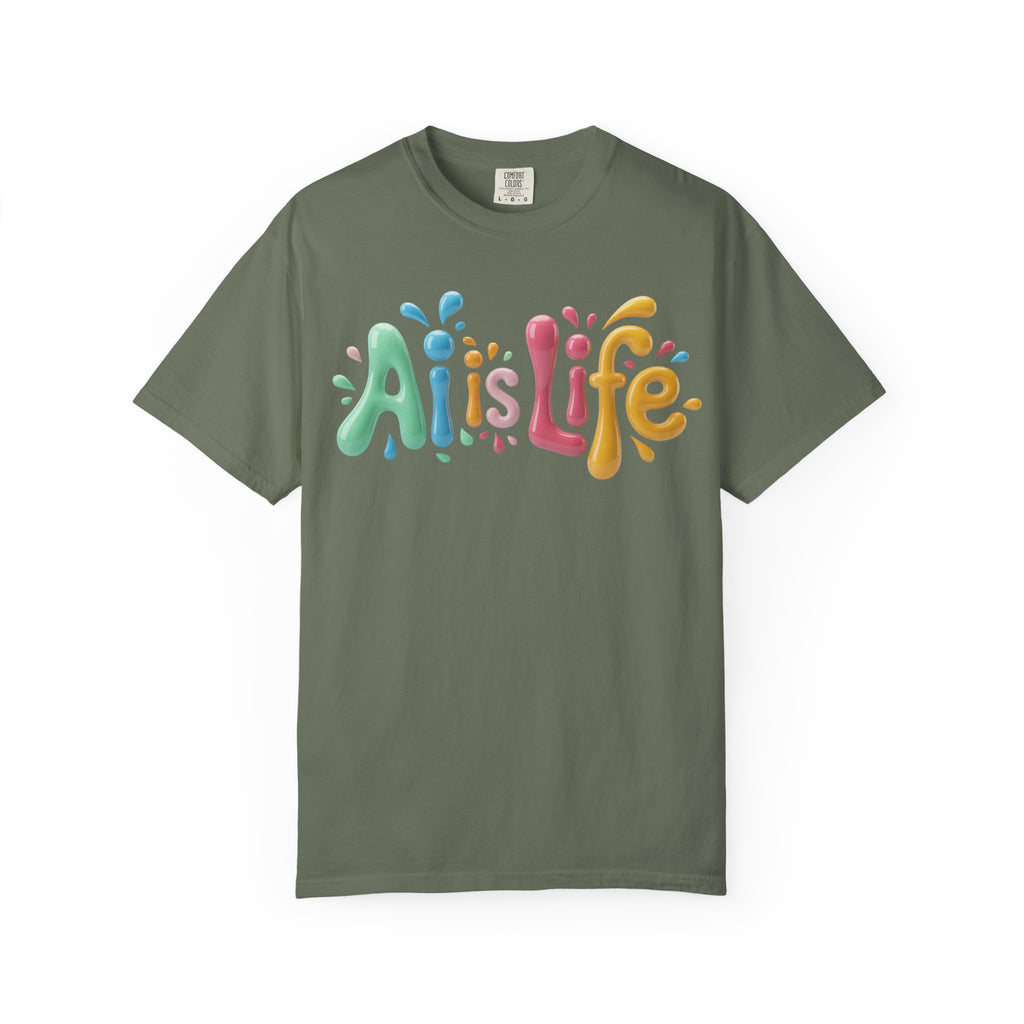 AI IS LIFE  “Colorful Circuit Pop”  Unisex Garment-Dyed T-shirt