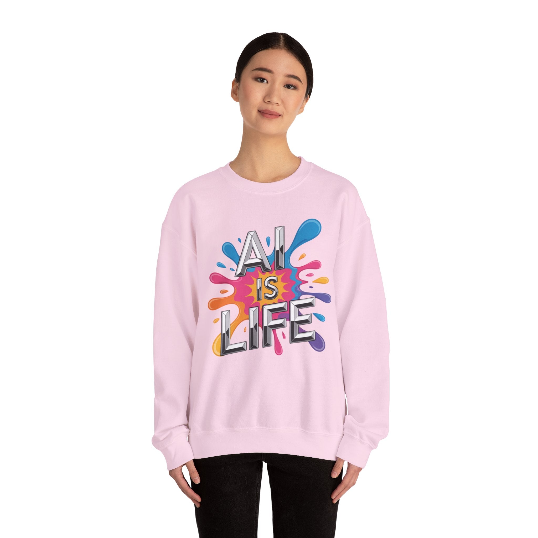 AI is Life "CHROME SPLATTER" Unisex Color Splash Graphic Crewneck Sweatshirt