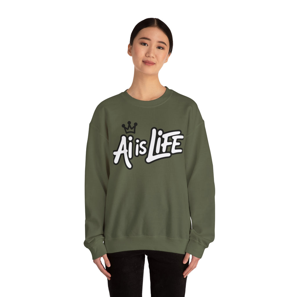 Ai is Life "CROWNED CURSIVE"— Streetwear Crewneck Sweatshirt