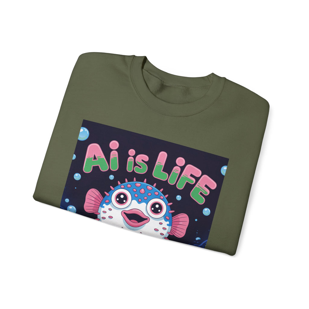 AI is LIFE “Happy Blowfish Energy” of Unisex Heavy Blend™ Crewneck Sweatshirt