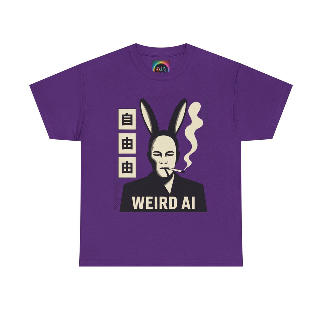 Weird AI Tee "CYBER RABBIT NOIR" Retro Bunny-Masked AI Graphic T-Shirt