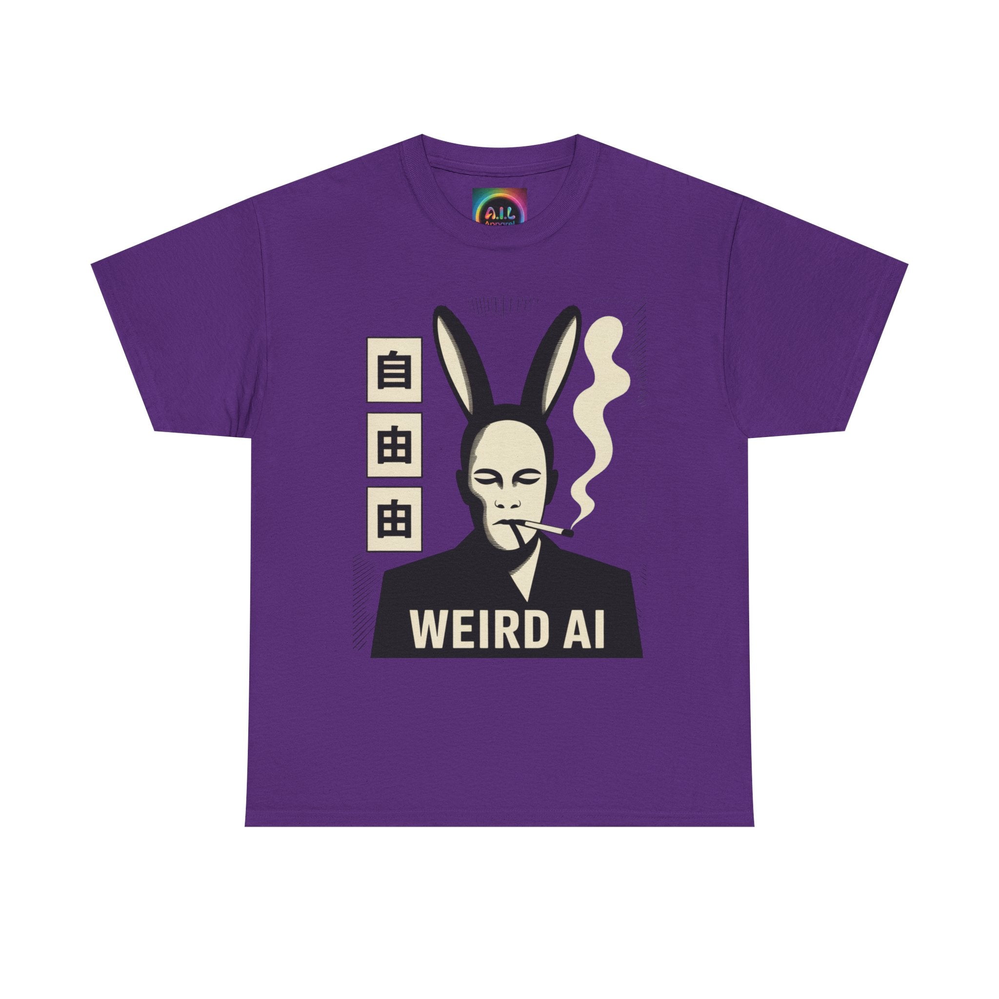 Weird AI Tee "CYBER RABBIT NOIR" Retro Bunny-Masked AI Graphic T-Shirt