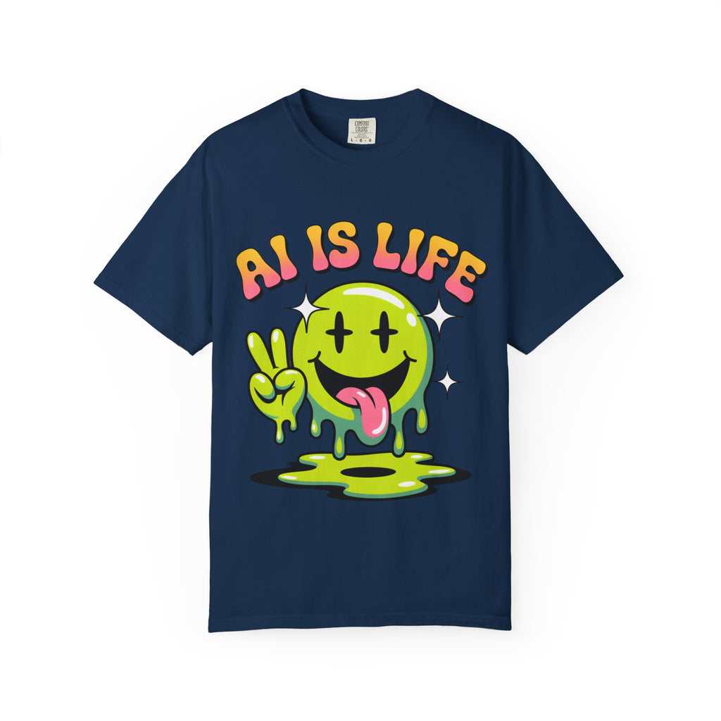 AI IS LIFE "Happy Glitch" Unisex Garment-Dyed T-shirt