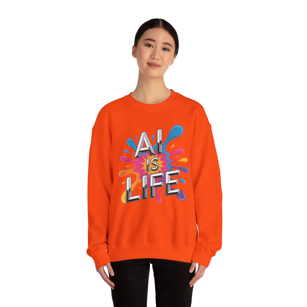 AI is Life "CHROME SPLATTER" Unisex Color Splash Graphic Crewneck Sweatshirt
