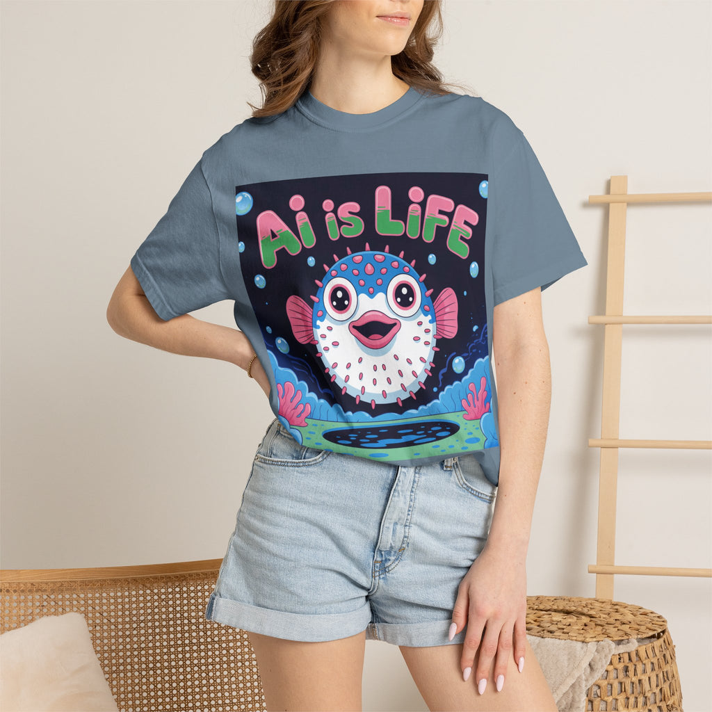 AI is LIFE  “Happy Blowfish Energy” ( Unisex Garment-Dyed T-shirt)