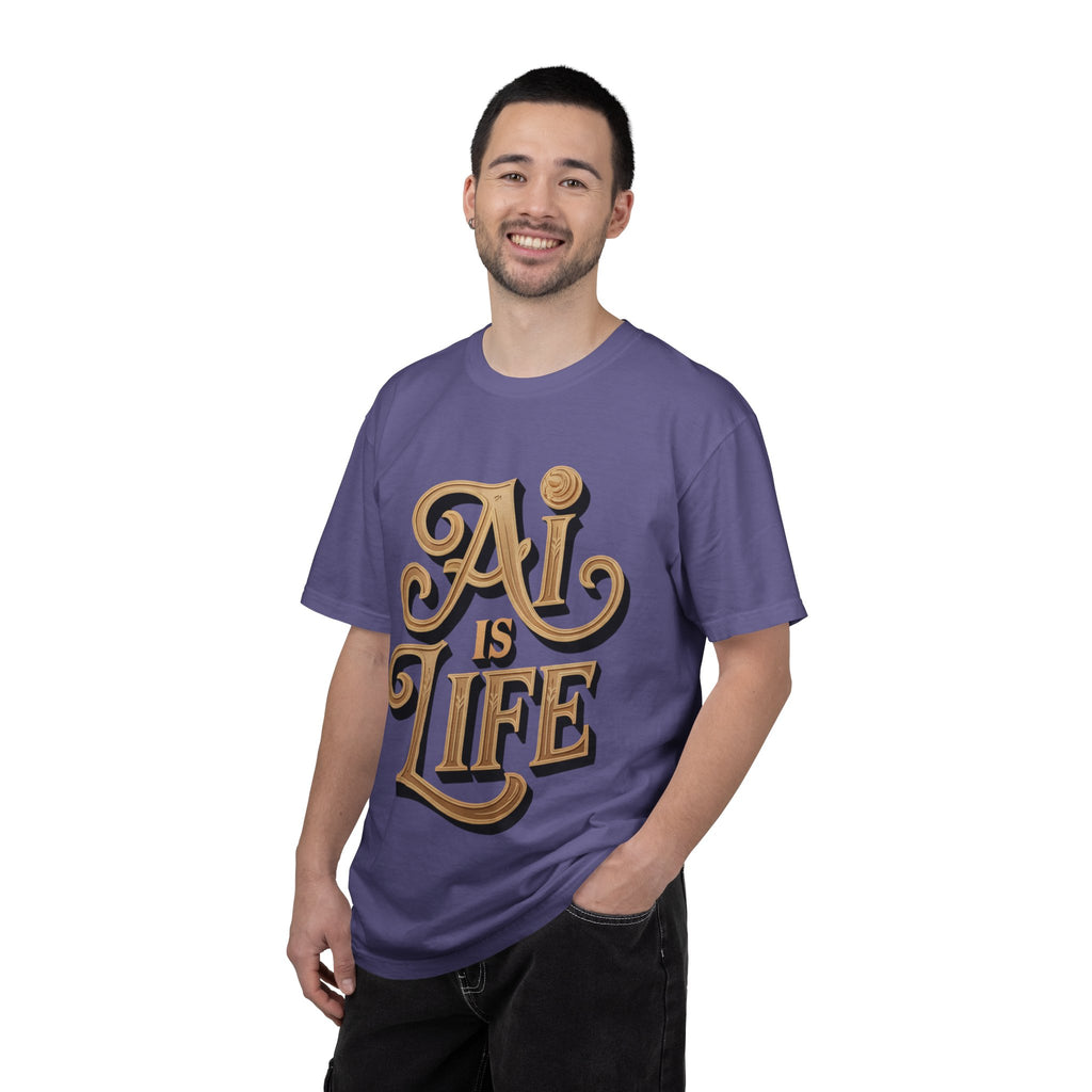 AI IS LIFE  " Golden Neuralwave "  Unisex Garment-Dyed T-shirt