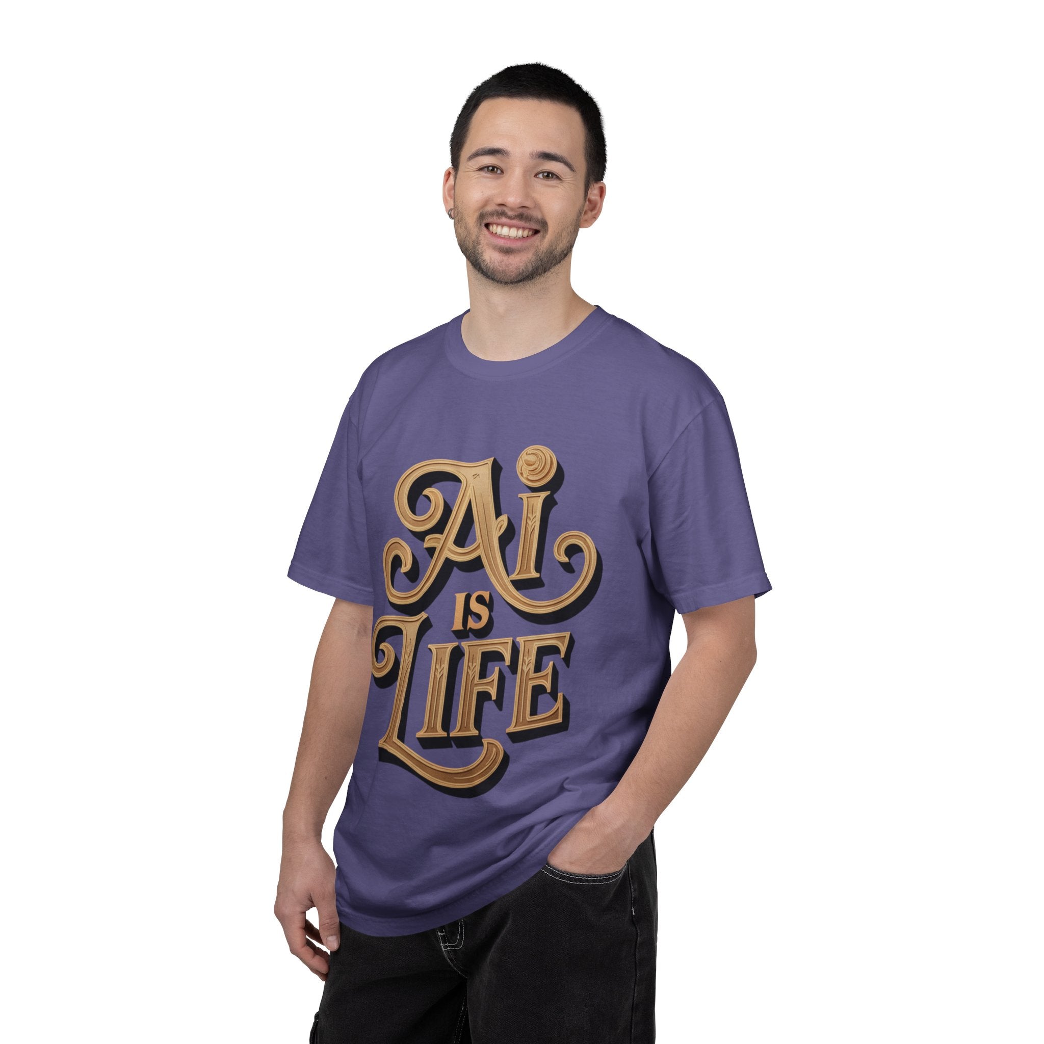 AI IS LIFE  " Golden Neuralwave "  Unisex Garment-Dyed T-shirt