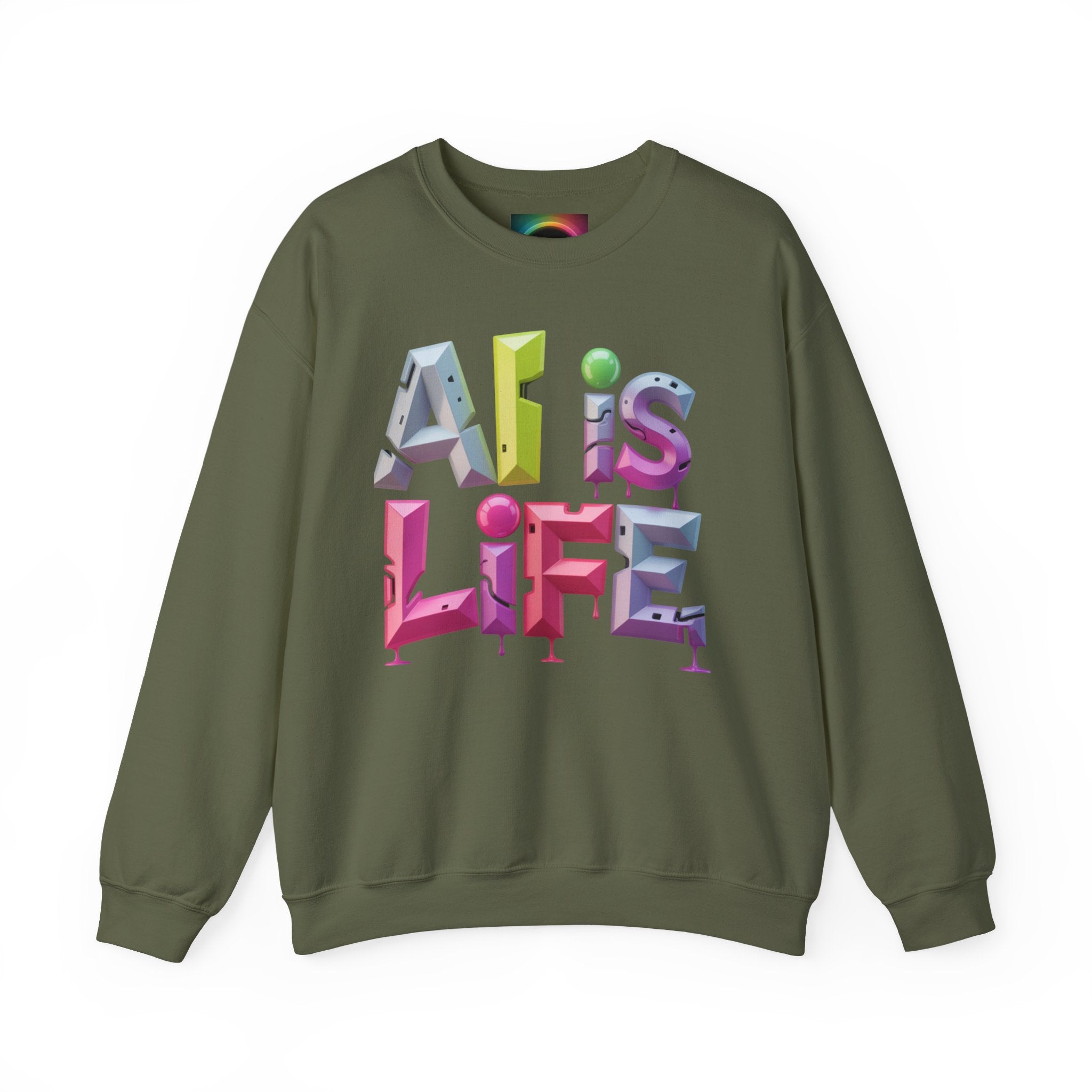 AI is LIFE "GRAFFITI DIMENSION" Colorful 3D Typography Crewneck Sweatshirt