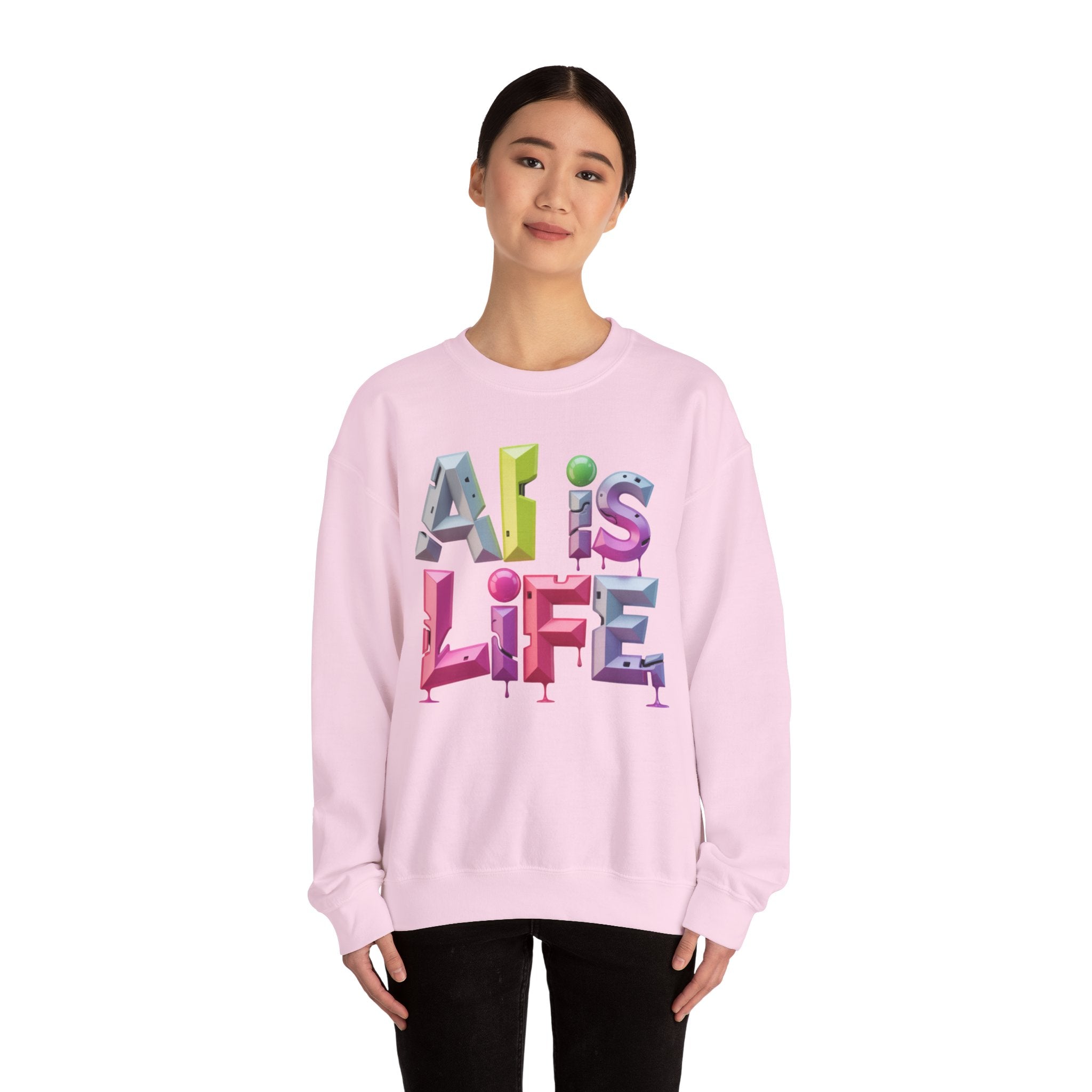 AI is LIFE "GRAFFITI DIMENSION" Colorful 3D Typography Crewneck Sweatshirt