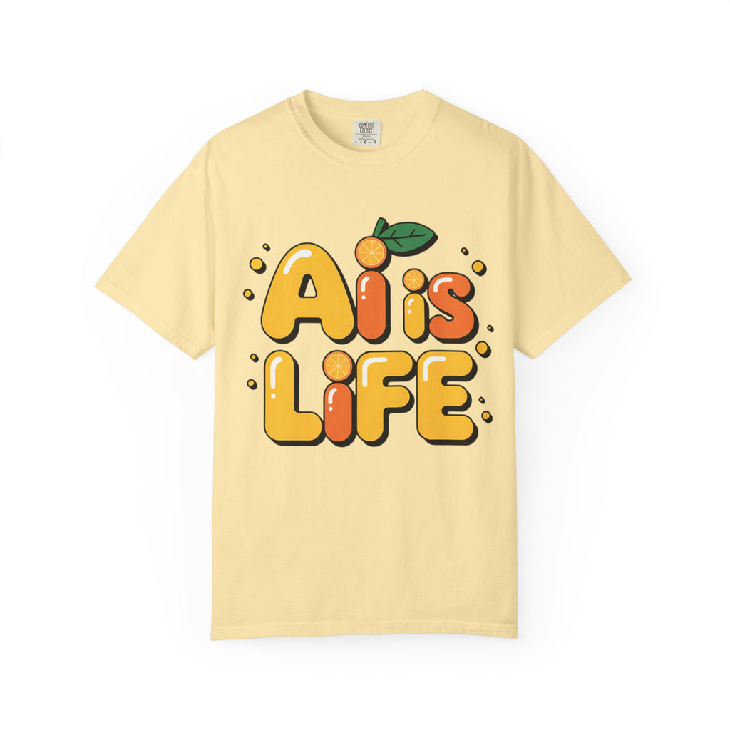 2. AI is LIFE  "Orange Overclock" Unisex Garment-Dyed T-shirt