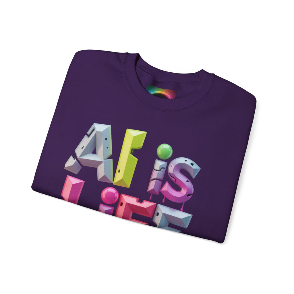 AI is LIFE "GRAFFITI DIMENSION" Colorful 3D Typography Crewneck Sweatshirt