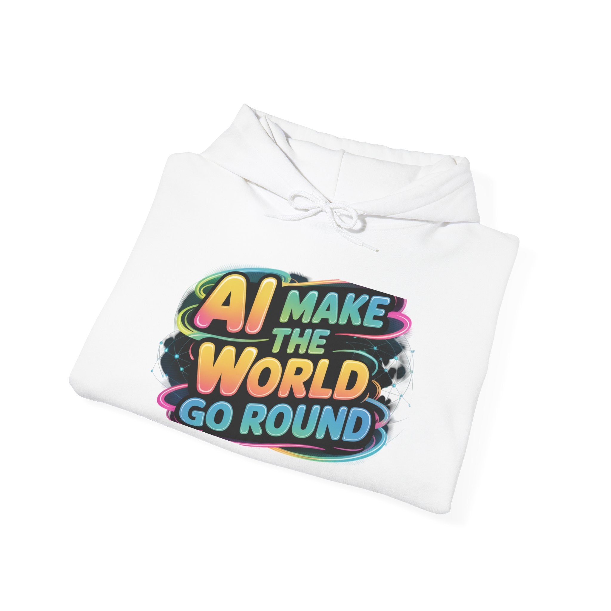 AI MAKE THE WORLD GO ROUND  "Techno Orbit" Unisex Heavy Blend™ Hooded Sweatshirt