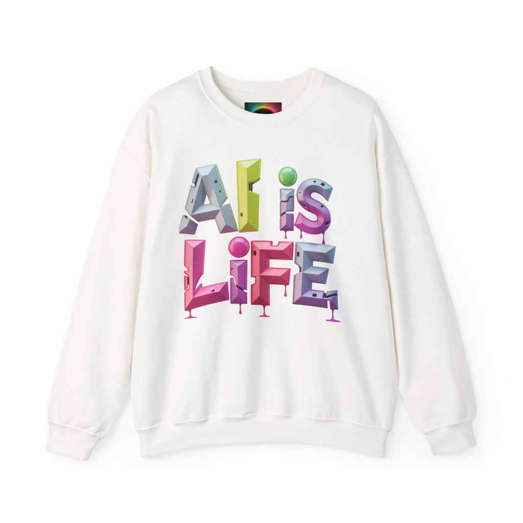 AI is LIFE "GRAFFITI DIMENSION" Colorful 3D Typography Crewneck Sweatshirt