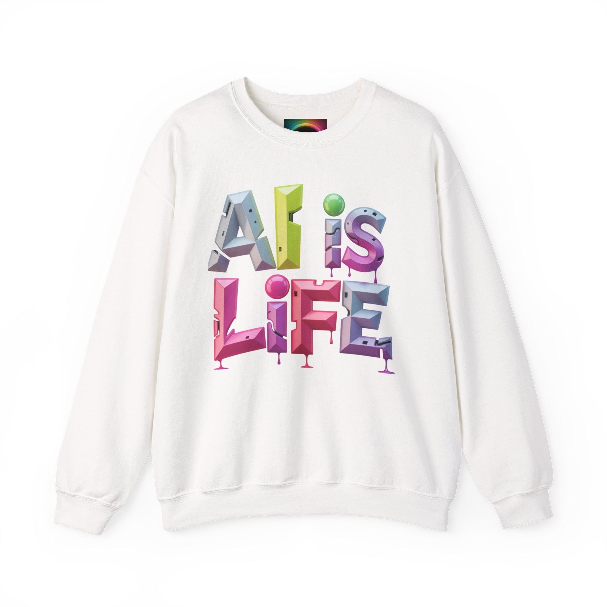 AI is LIFE "GRAFFITI DIMENSION" Colorful 3D Typography Crewneck Sweatshirt