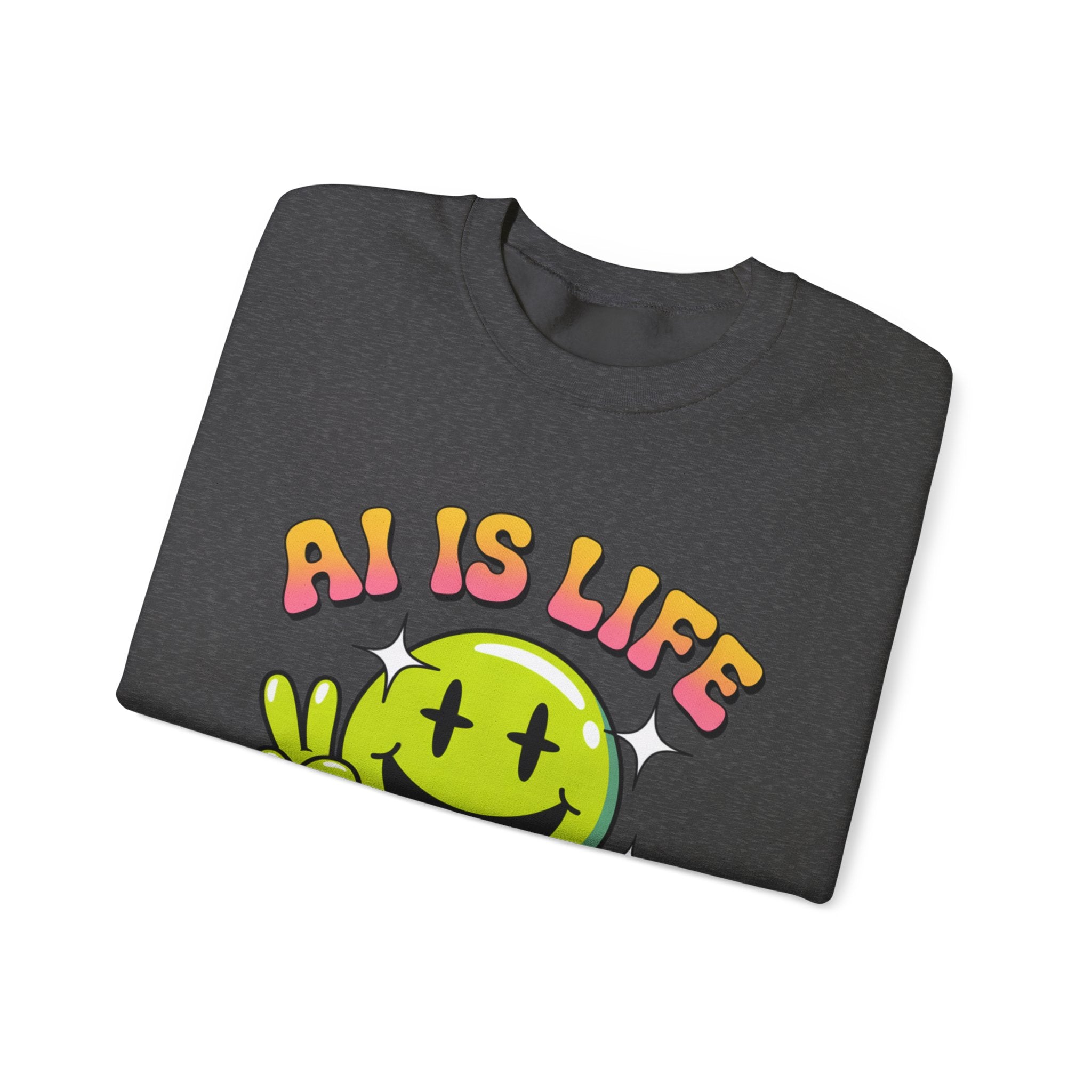 AI IS LIFE  " Happy Glitch "  Unisex Heavy Blend™ Crewneck Sweatshirt