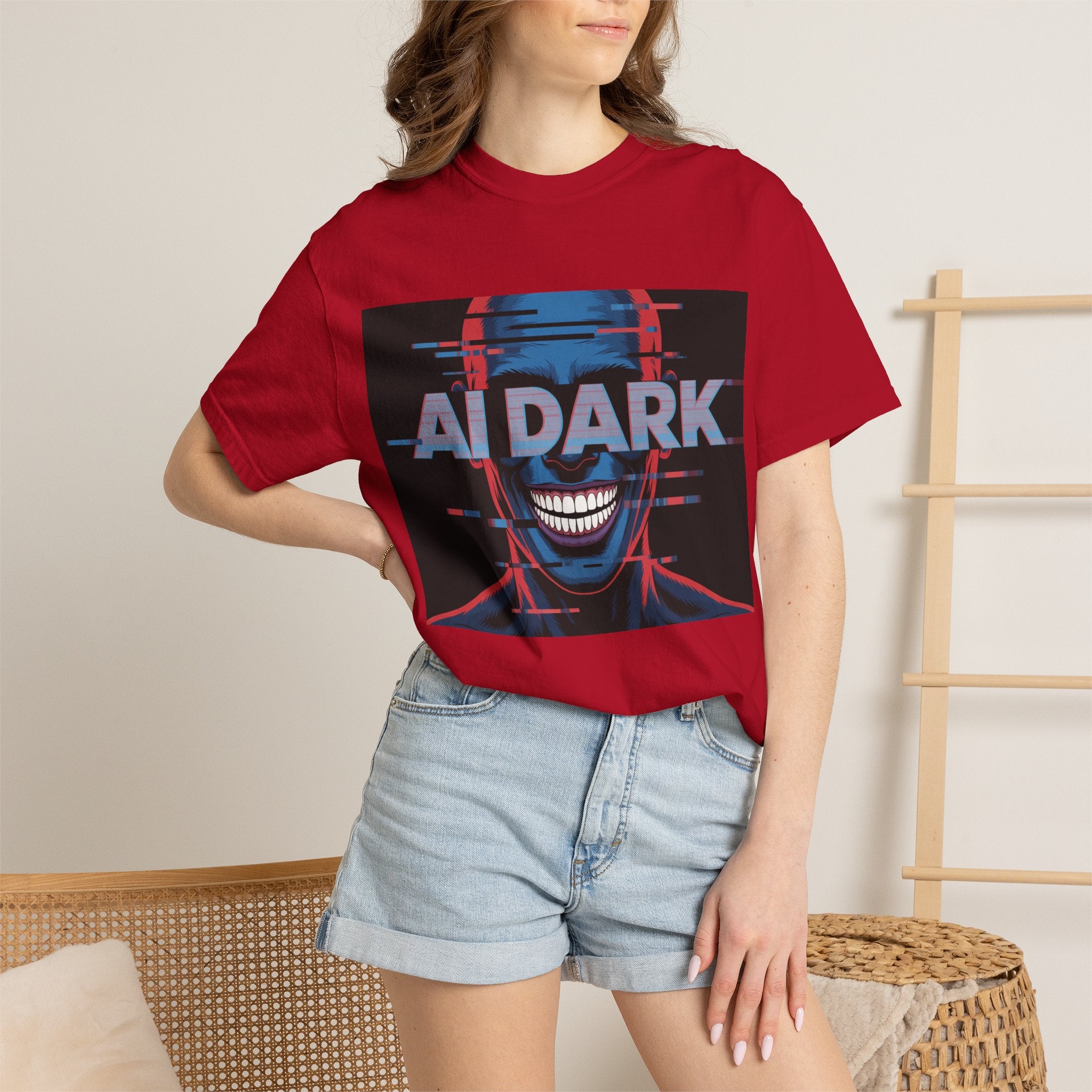 AI DARK " Deepcore Distortion — Cyberpunk Smiling Skull Tee