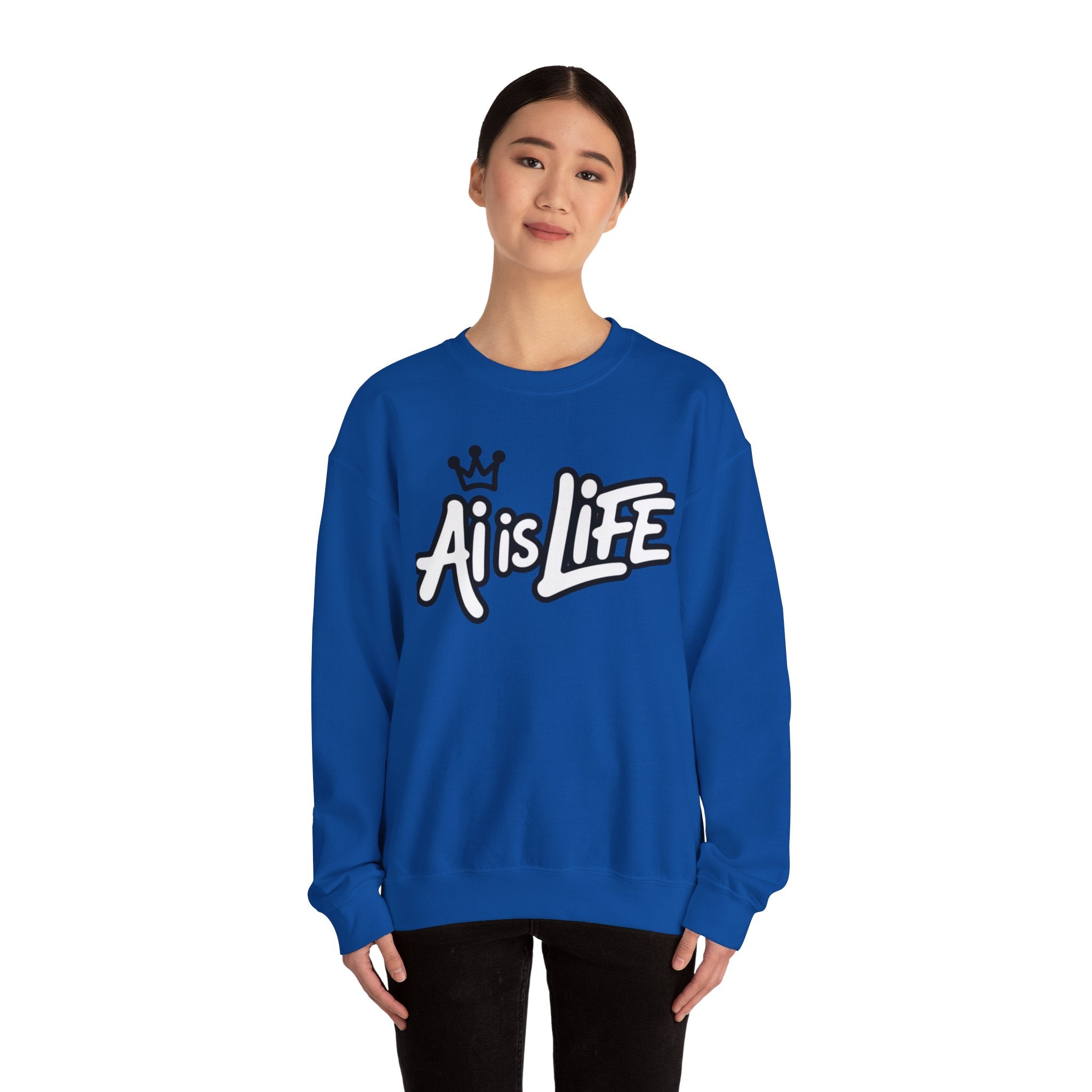 Ai is Life "CROWNED CURSIVE"— Streetwear Crewneck Sweatshirt